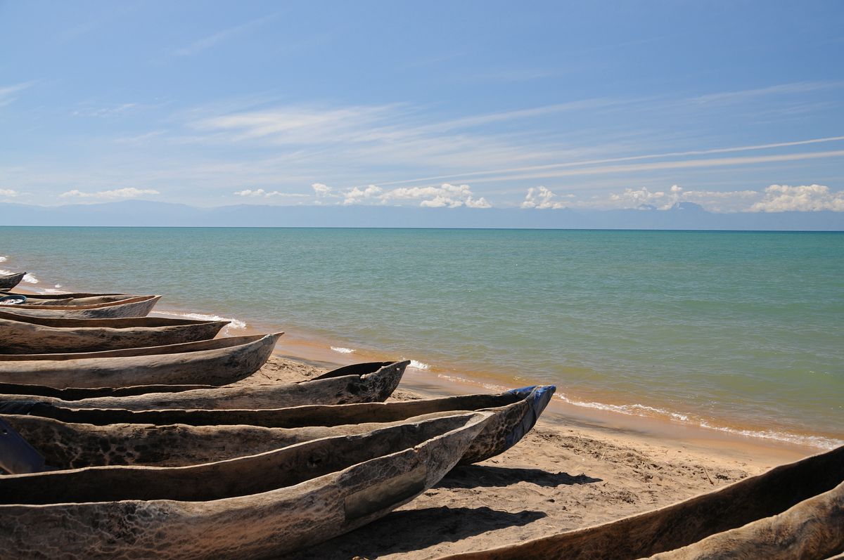 canoes on the shores of Lake Malawi