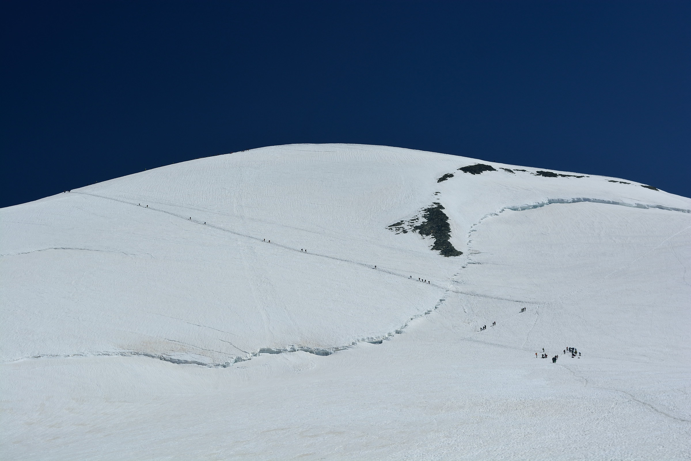 roped in action on the bars for the Breithorn occiden