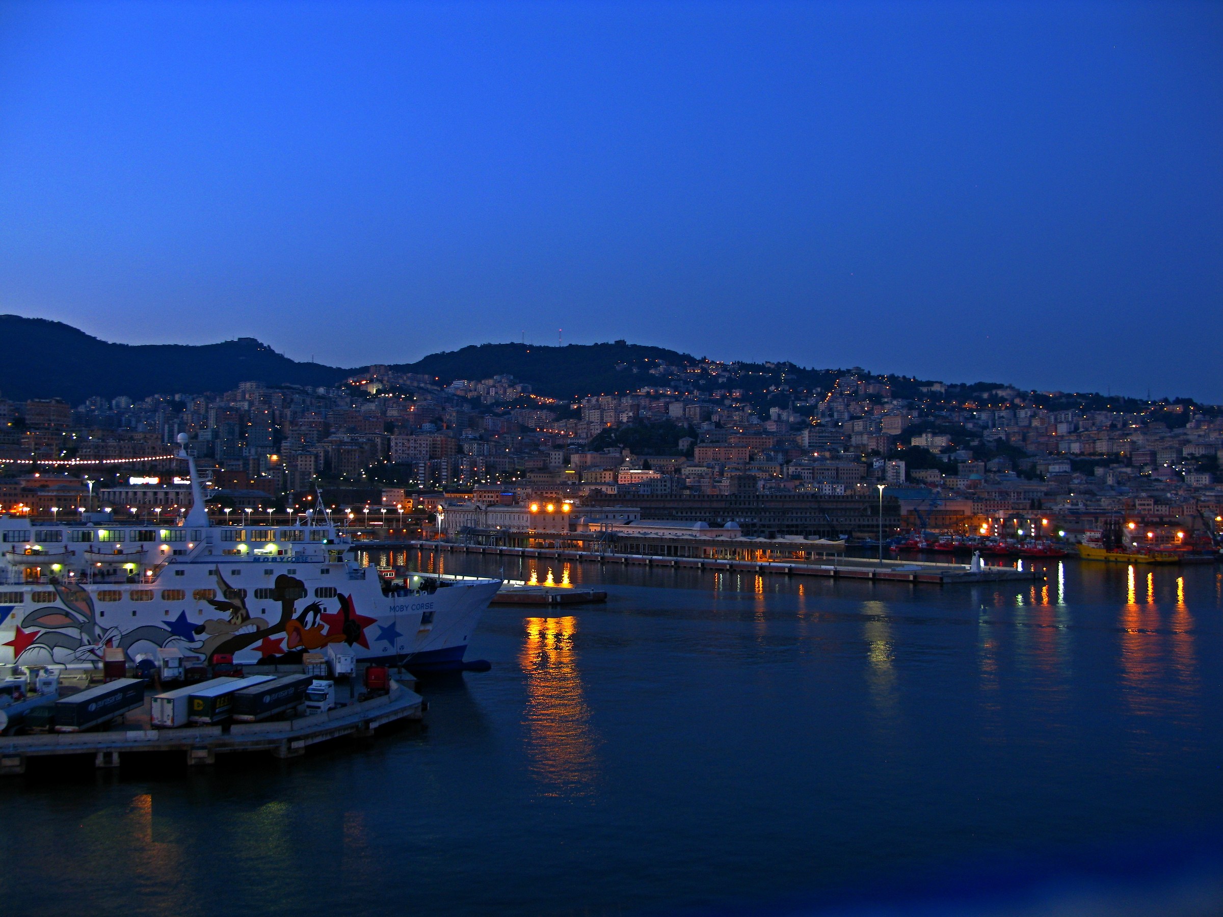 blue hour at the port of Genoa