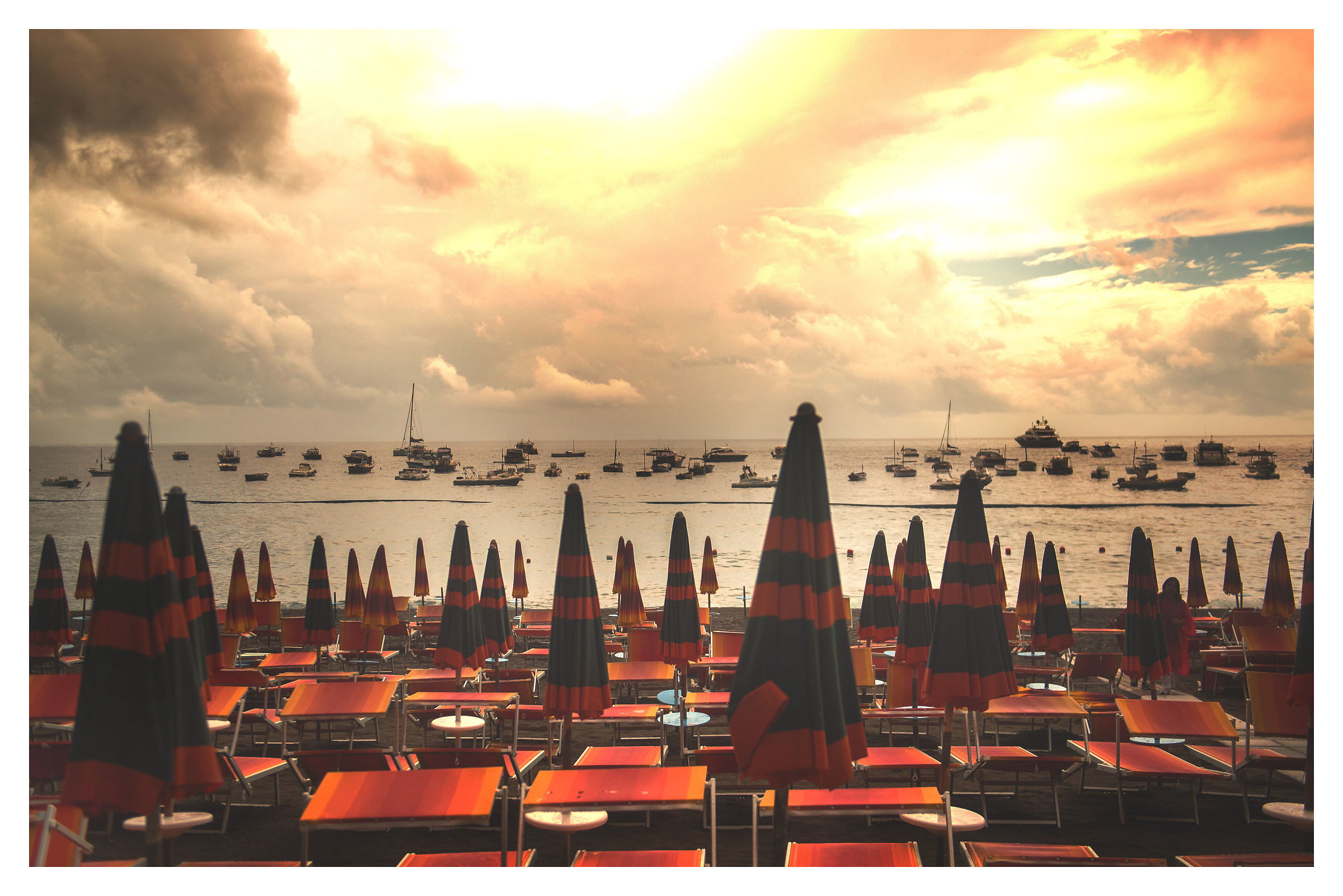 Positano beach in rainy day