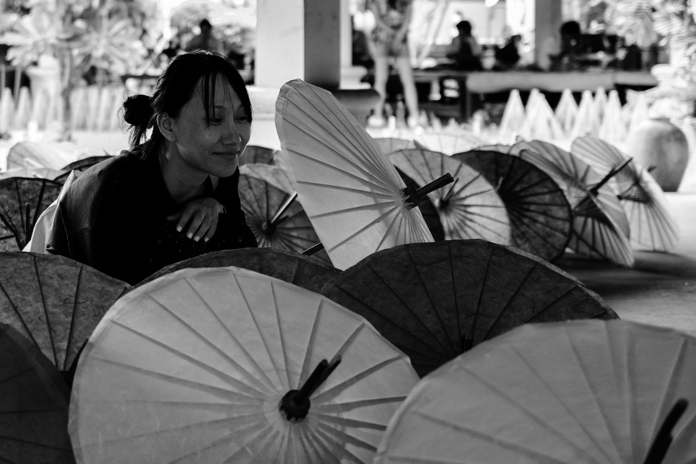 Cute girl umbrella village