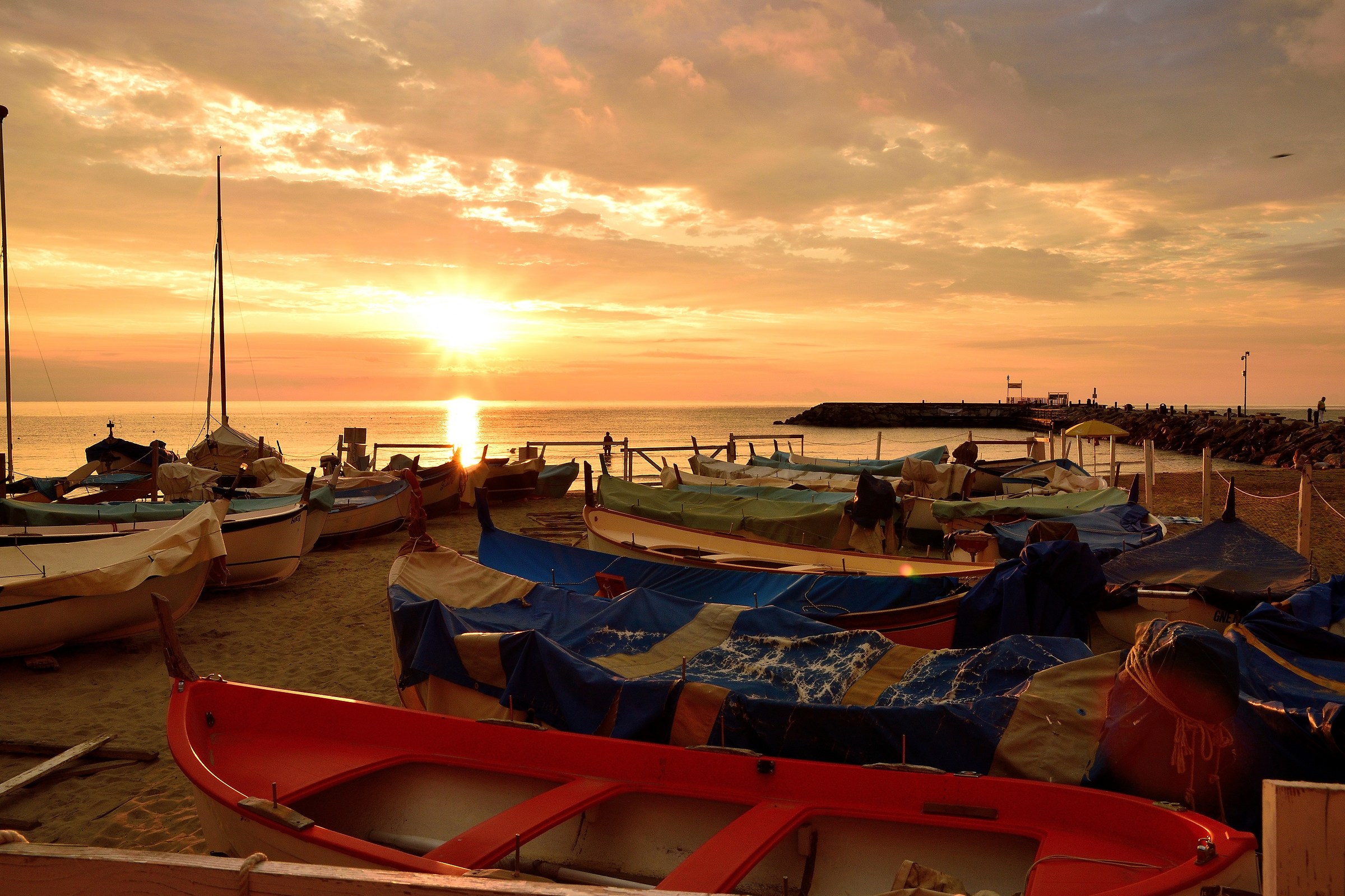 fishing boats at dawn