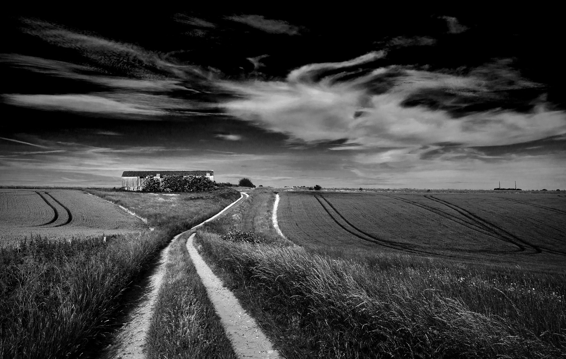 Track, Barn, Sky