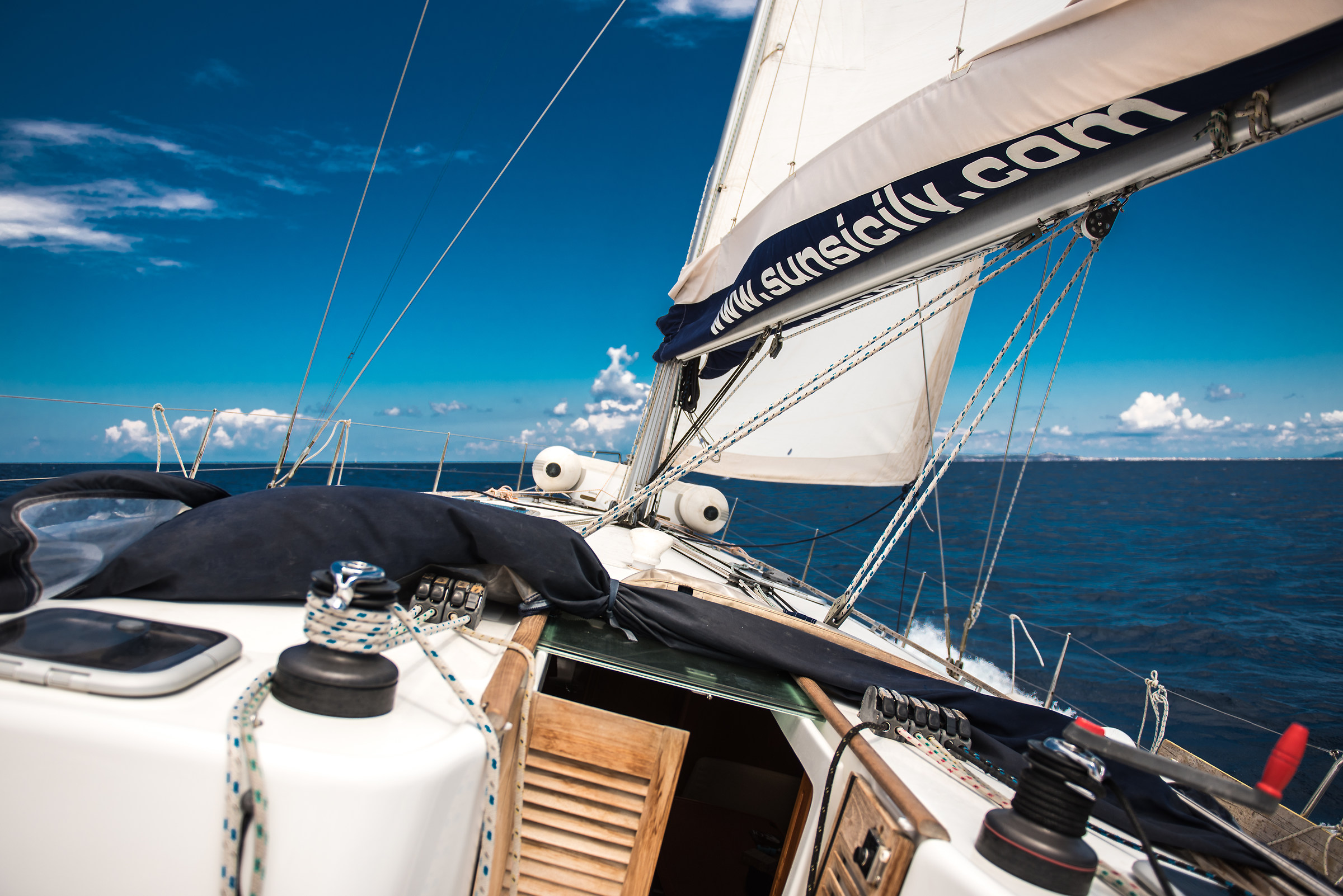 sailing towards volcano