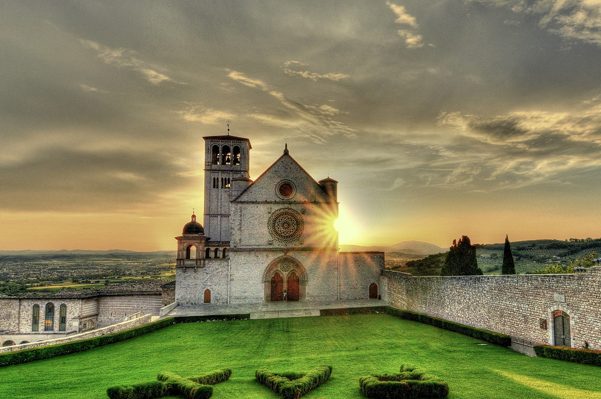 Assisi and the sunset on the Basilica of St. Francis