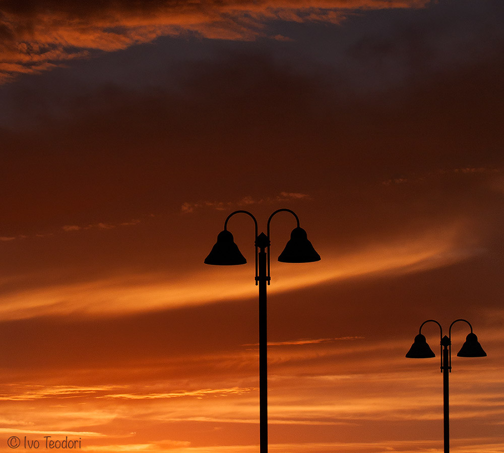 Street lights at sunset.