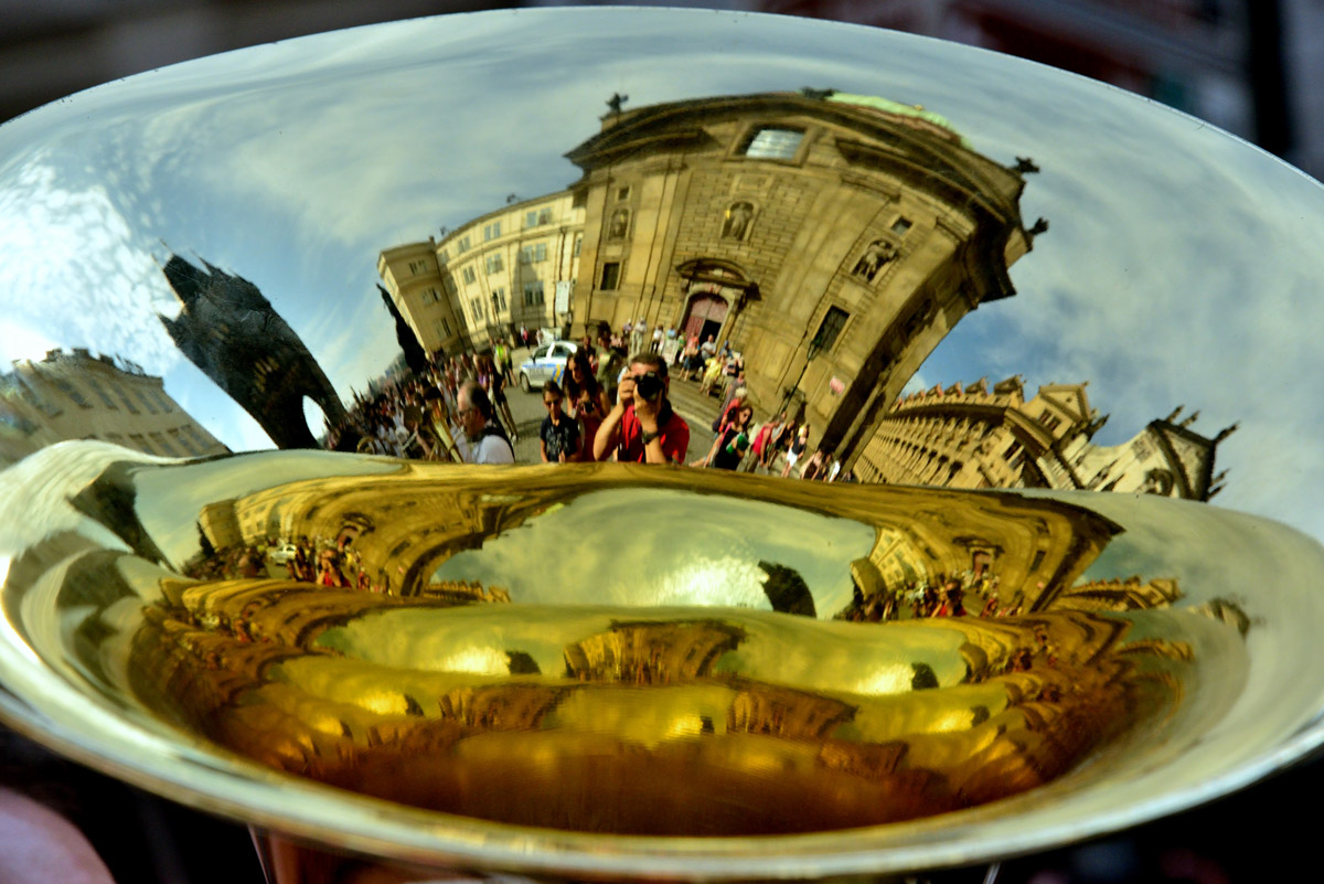 Prague, Charles Bridge Tower Reflected in Trombone