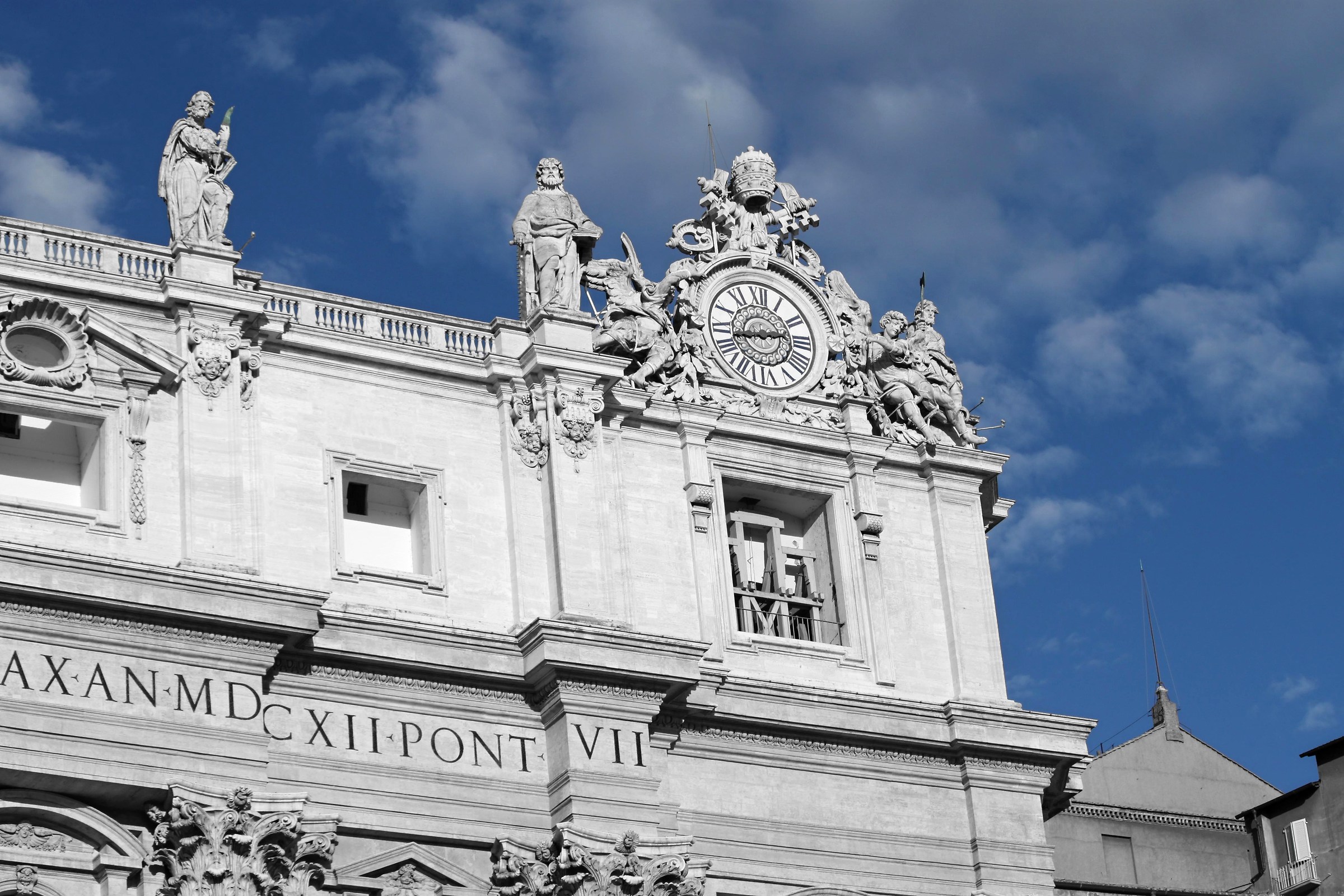 Detail of St. Peter's, white, black and blue