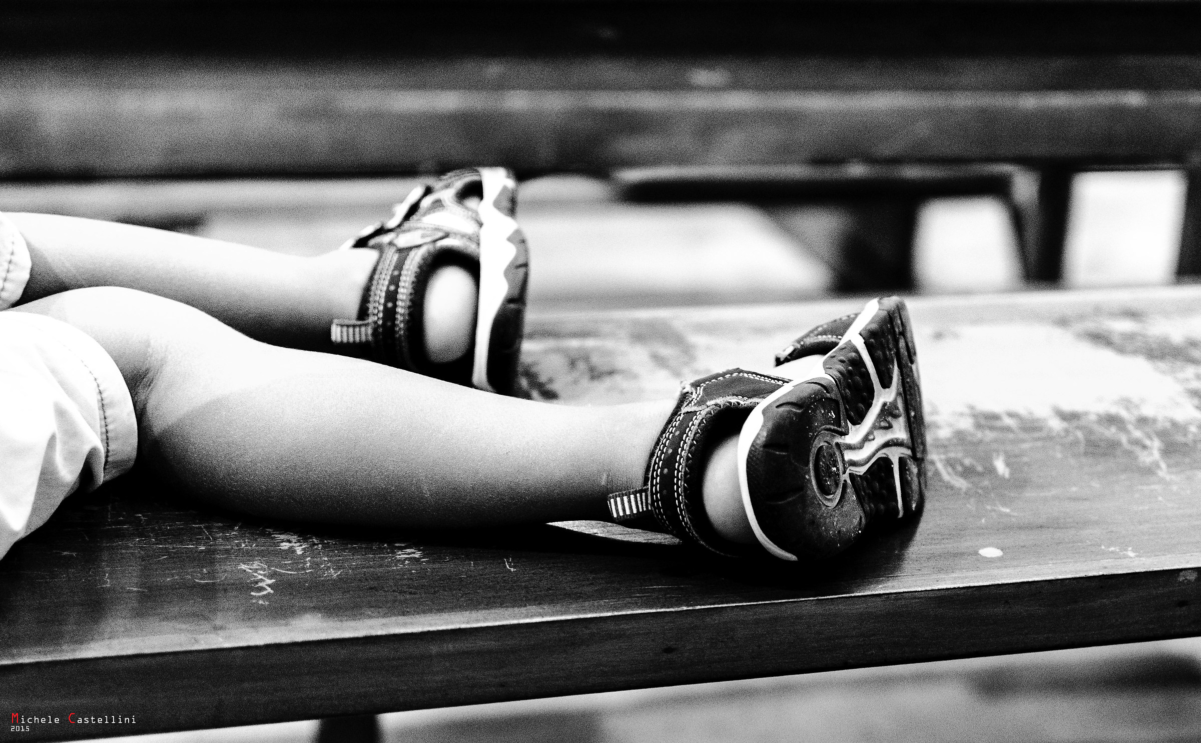 above the bench ........ the baby sleeps