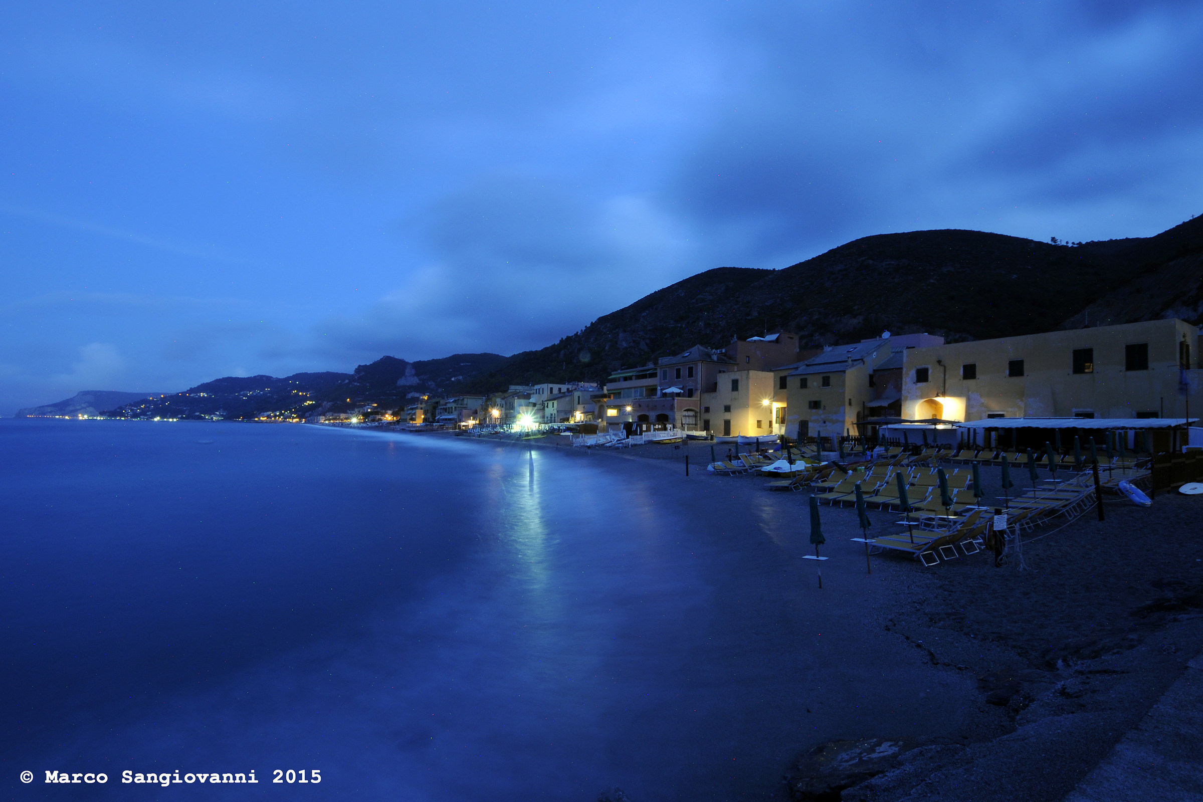 Panorama of the beach before dawn