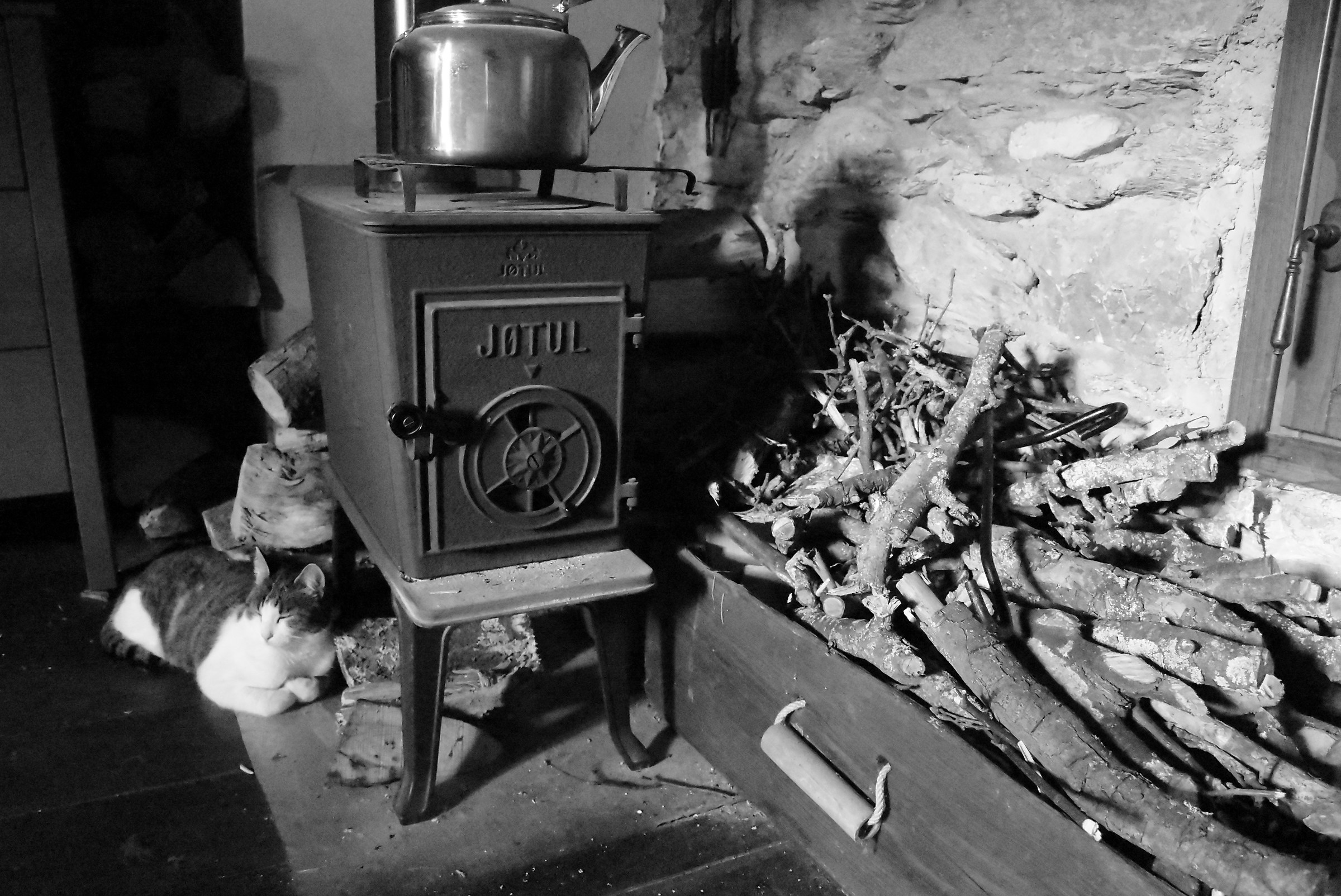 near the stove in the fall