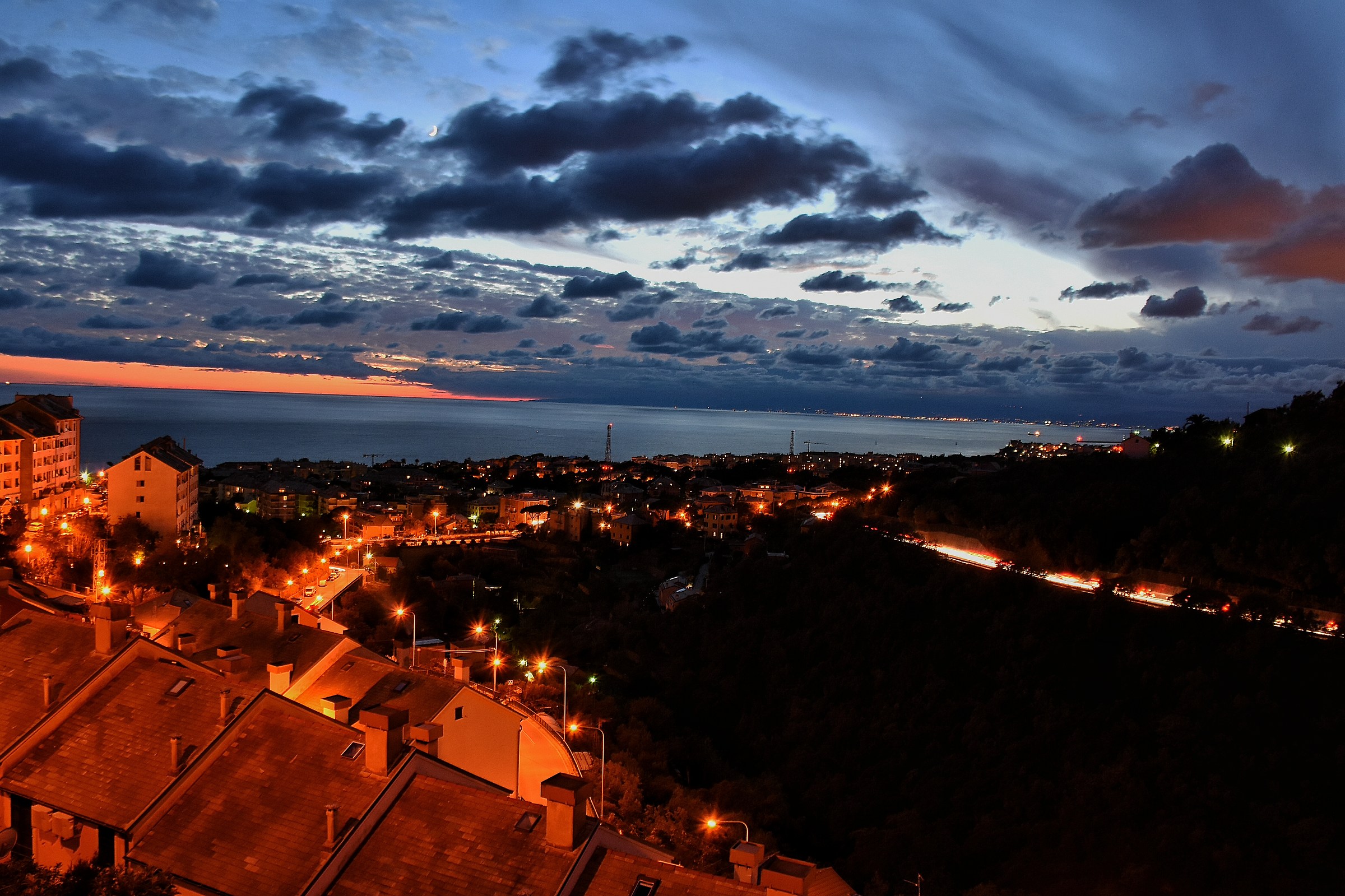 glimpse of Genoa ... with moon.