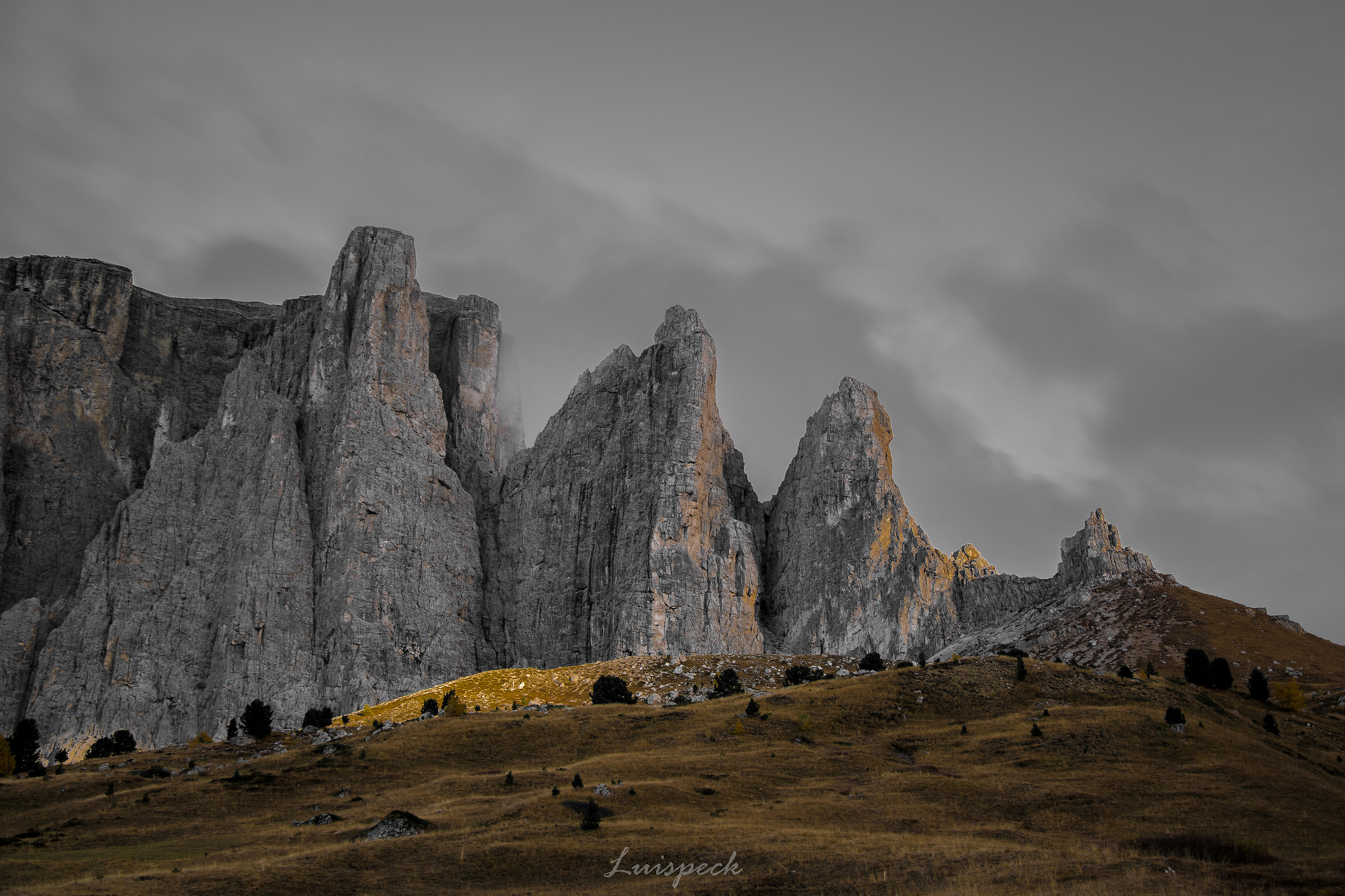 Last rays of the sun towards the Sella