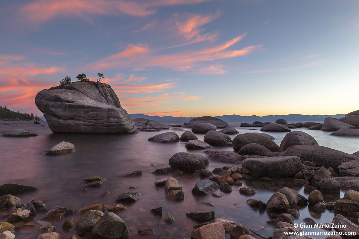 Pink sunset over Lake Tahoe