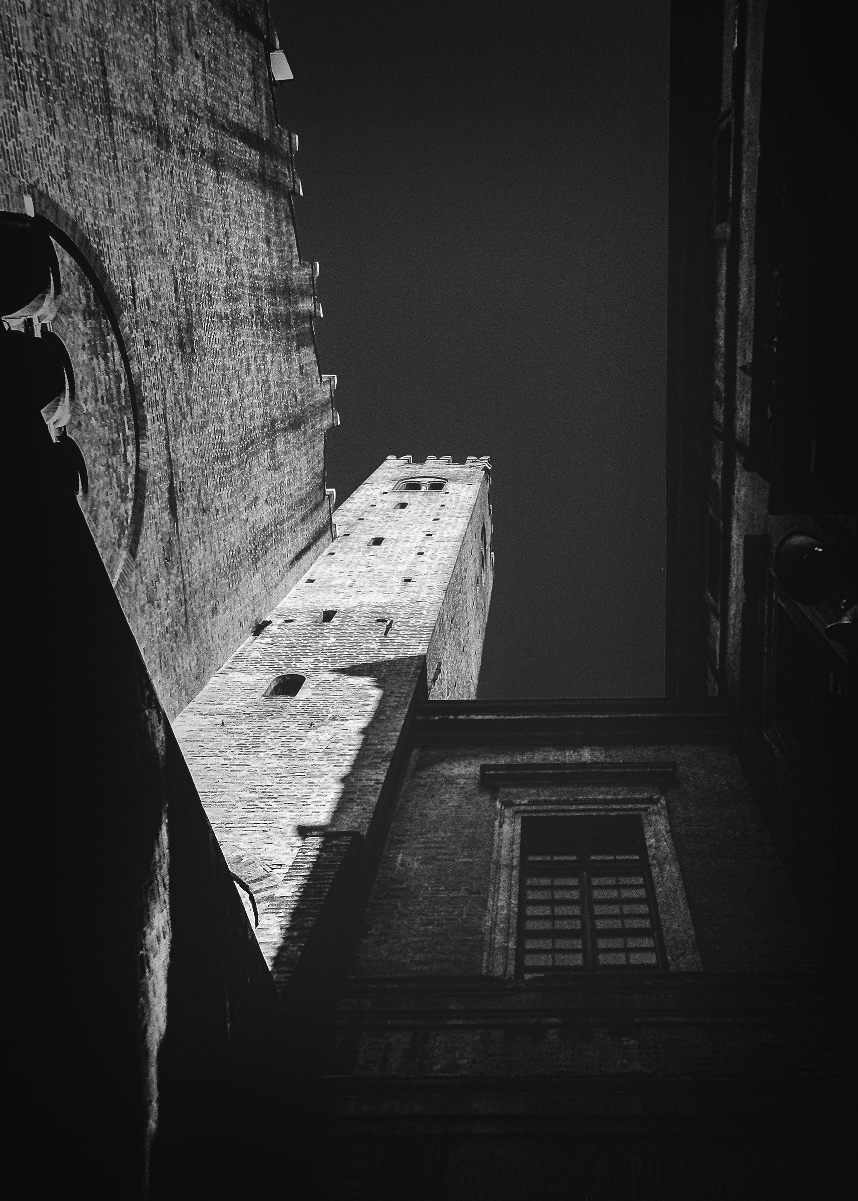 The bell tower toward the light