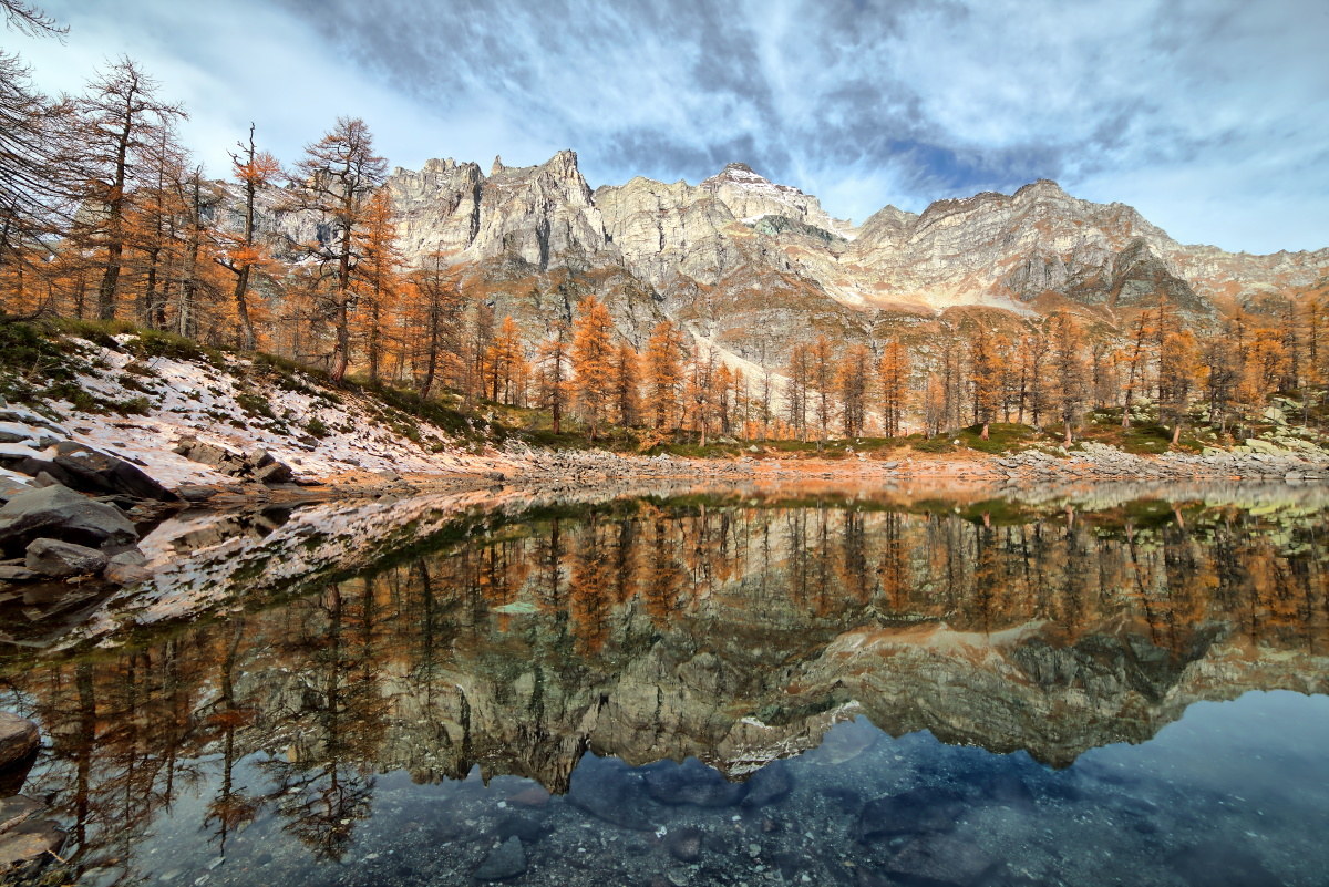 black lake in the early morning