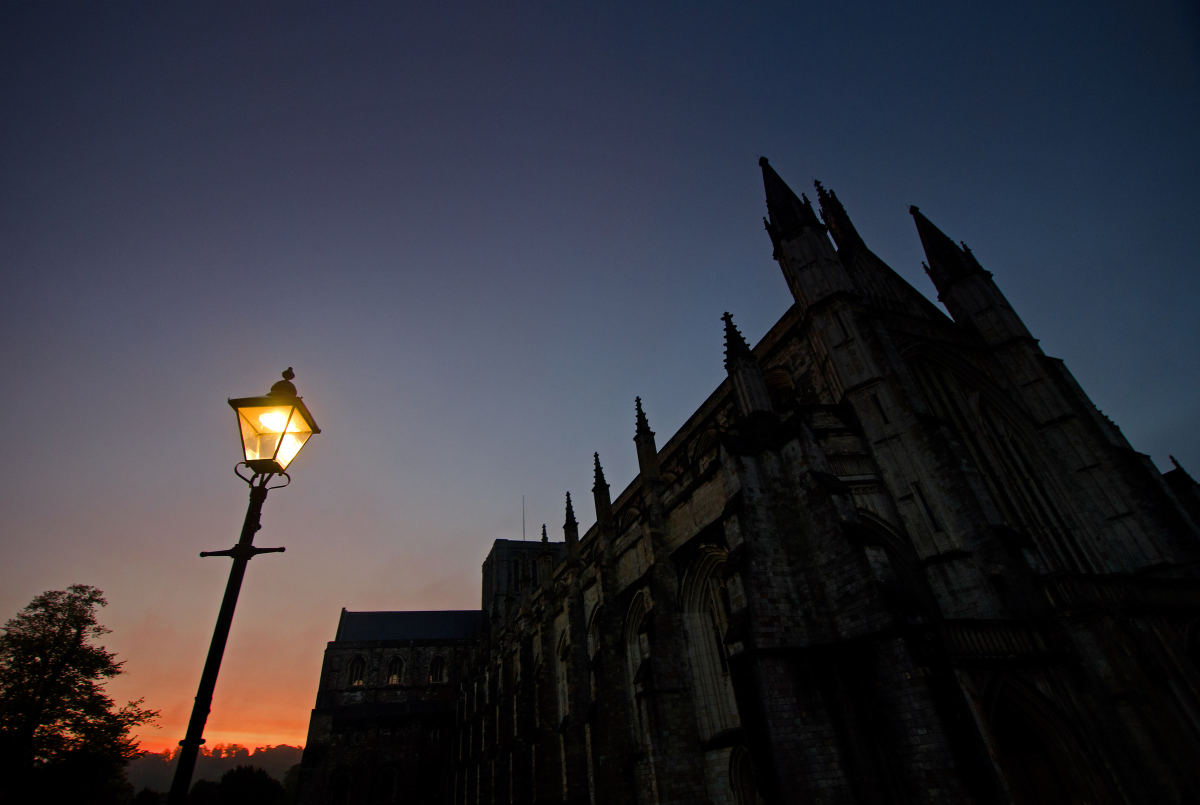 Dawn Glow behind Winchester Cathedral