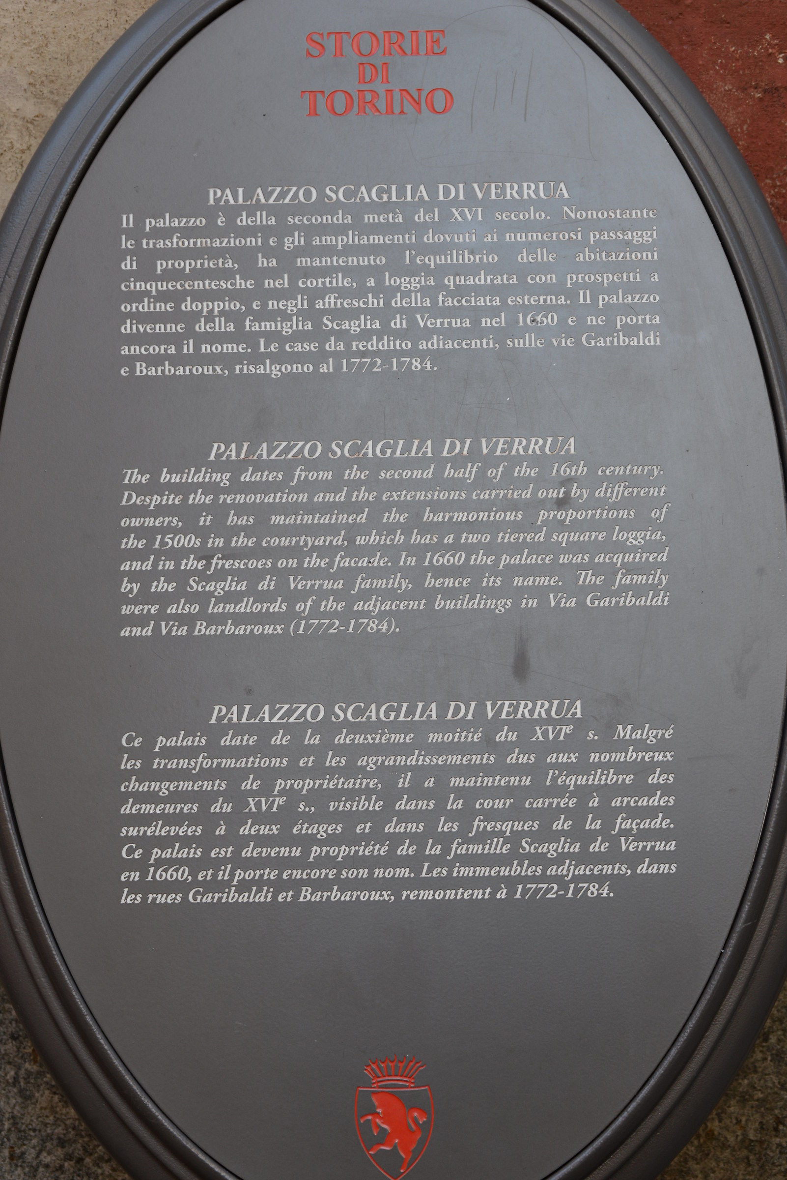 History Palazzo Scaglia of Verrua