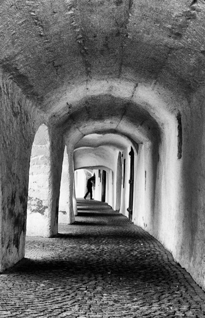 Eventually he peered