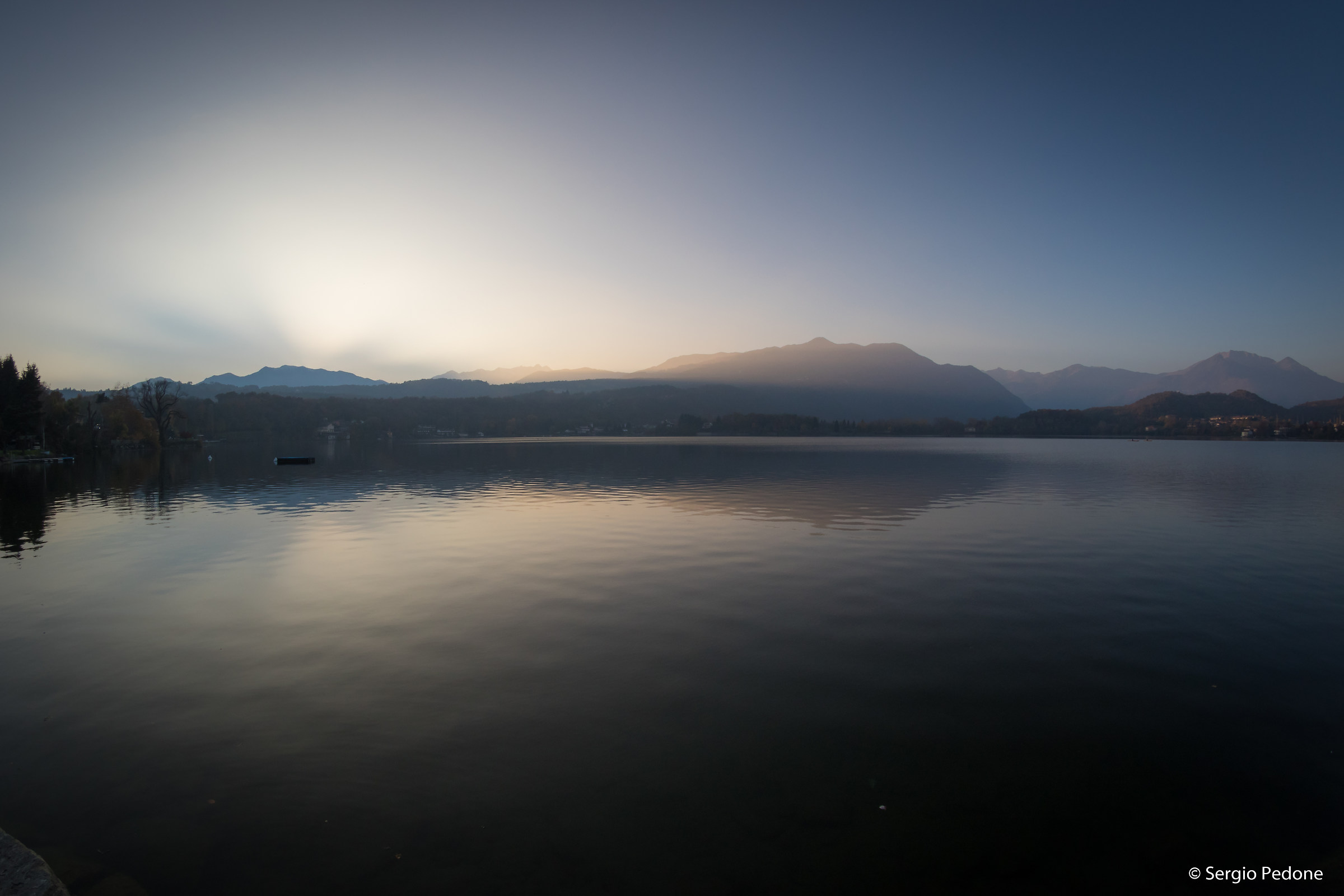 Big lake of Avigliana, after sunset