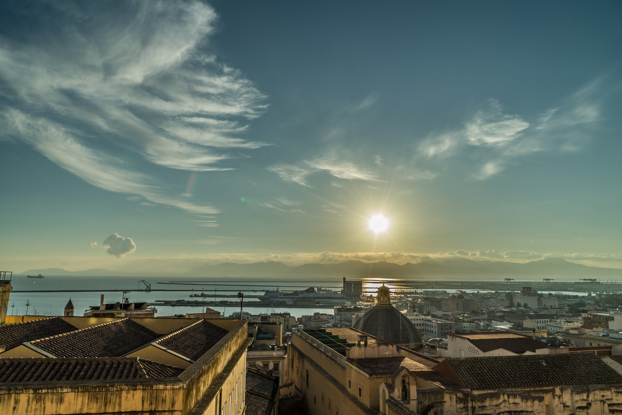 Sunset over the port of Cagliari