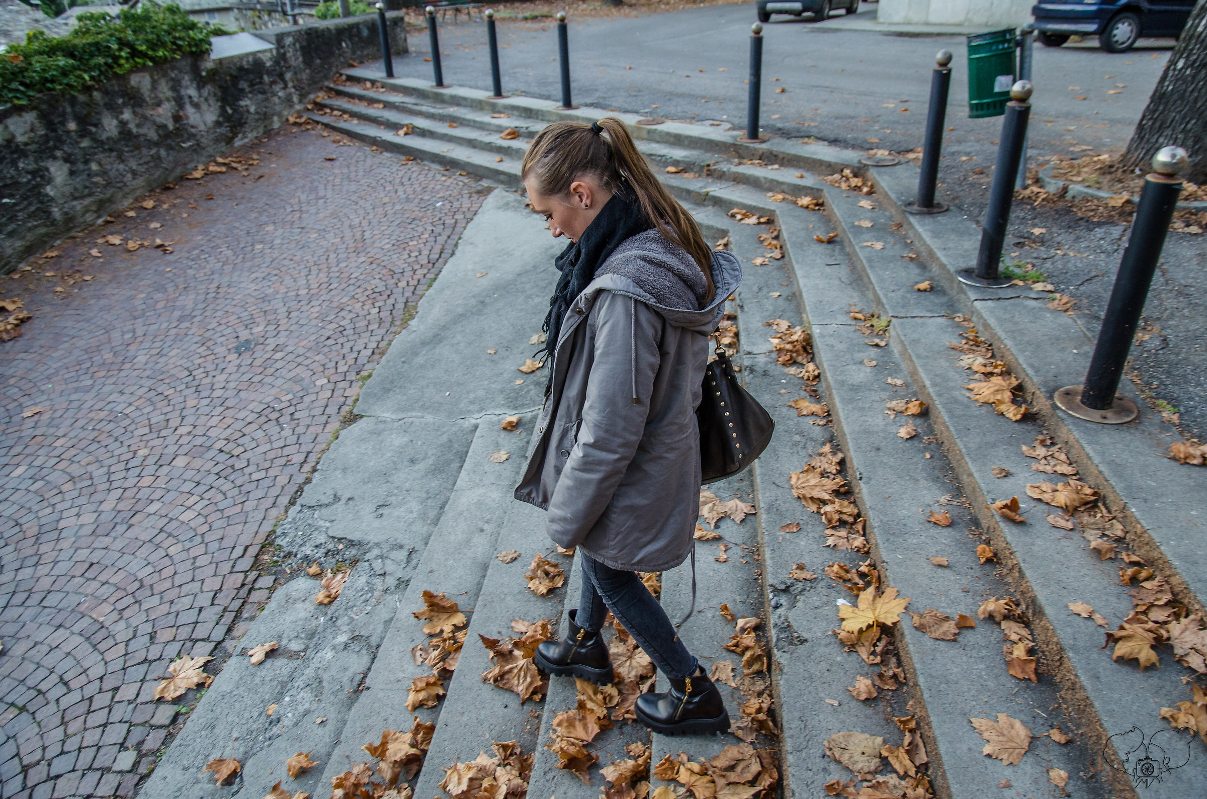 walking down the stairway