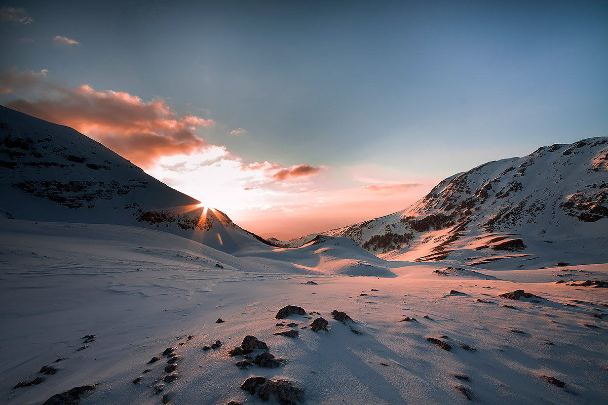 Tramonto sulle montagne della Duchessa