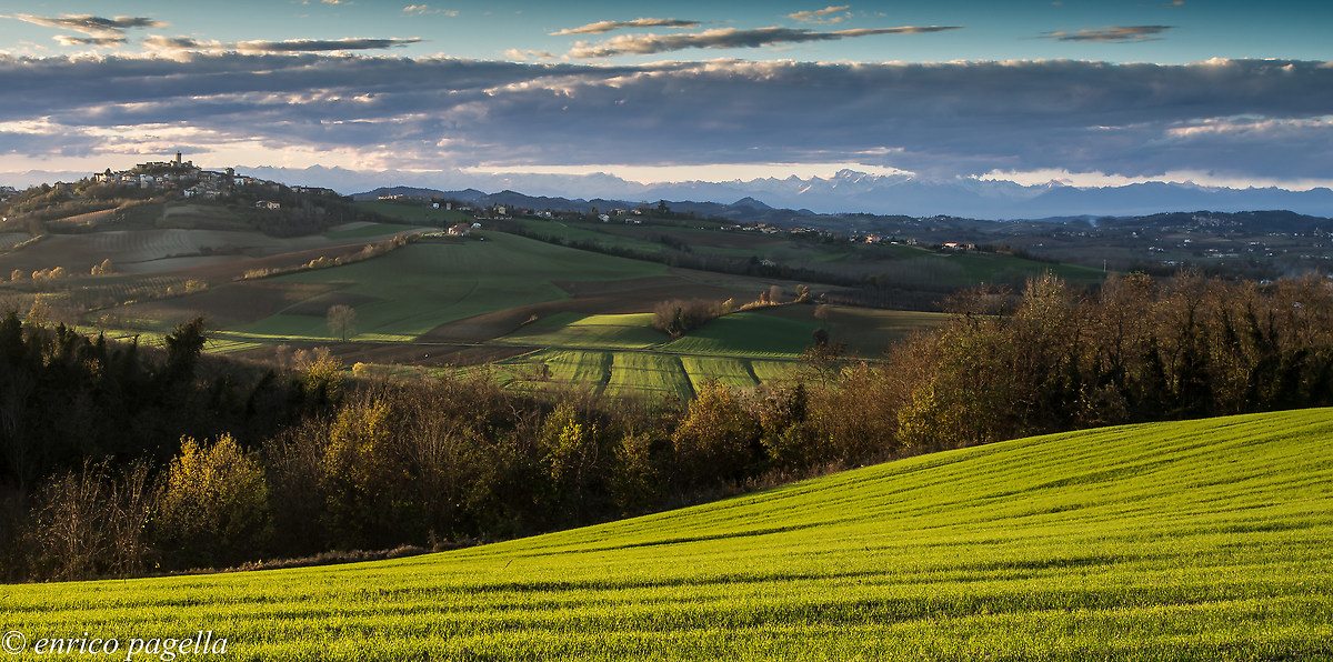 The hills of Monferrato Lu with background Alpine