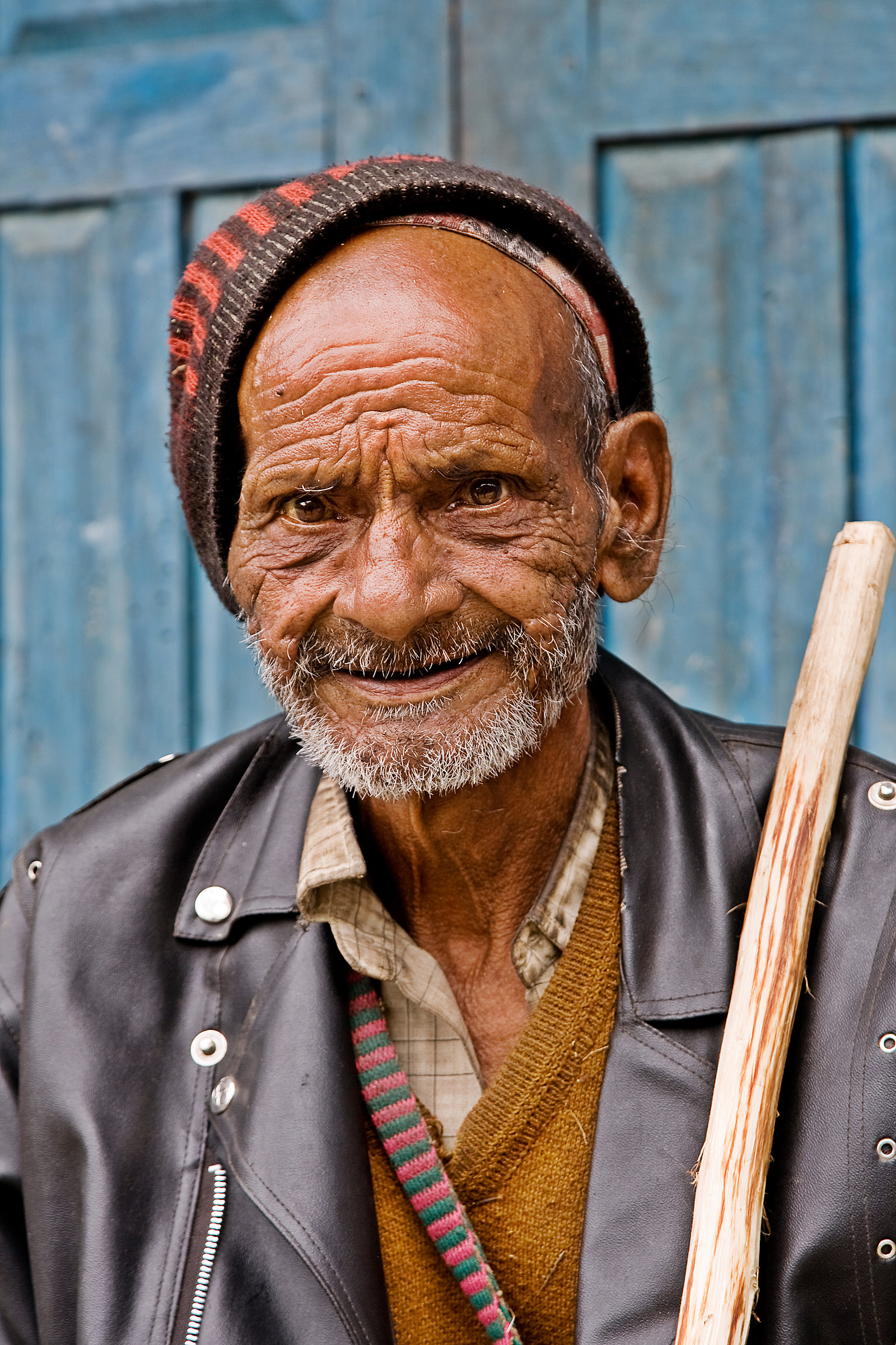 Senior citizen with leather jacket