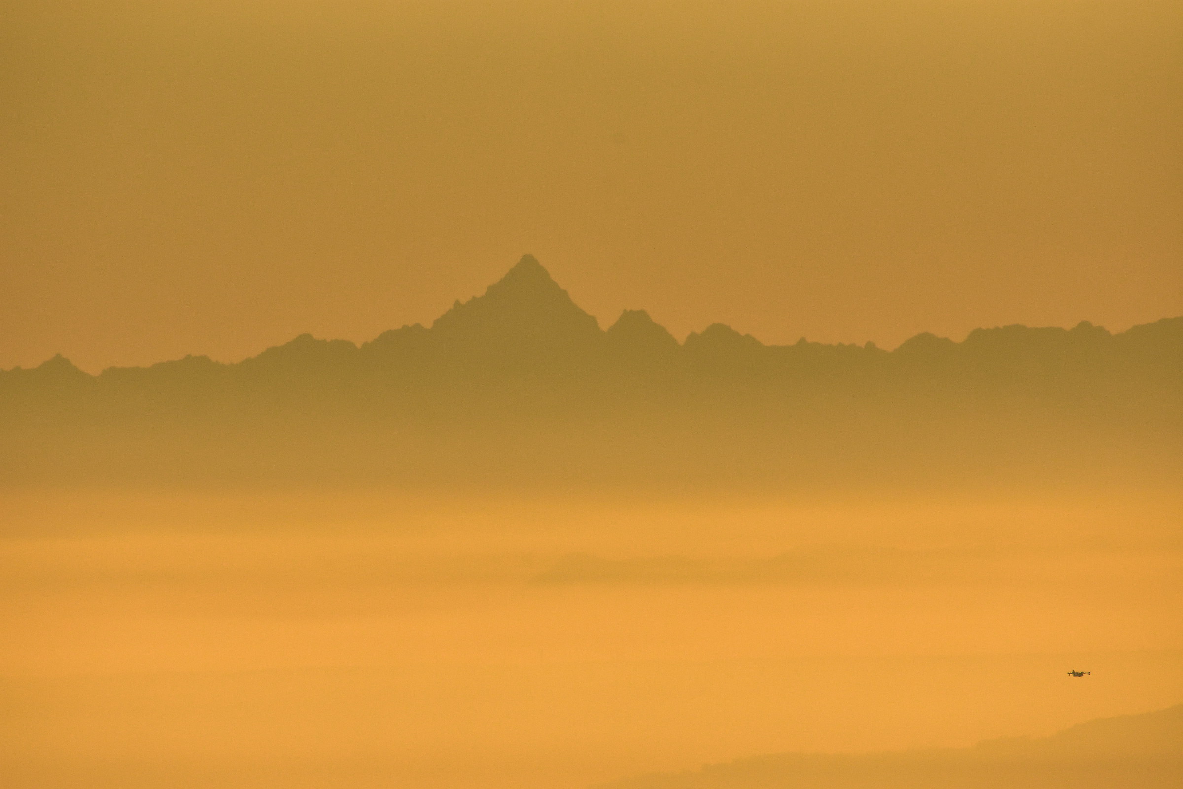 the profile of Monviso with the latest lights