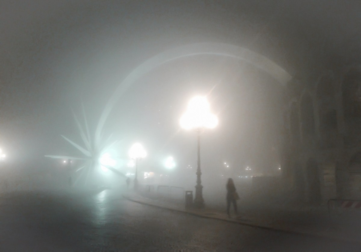 Piazza Bra in the fog