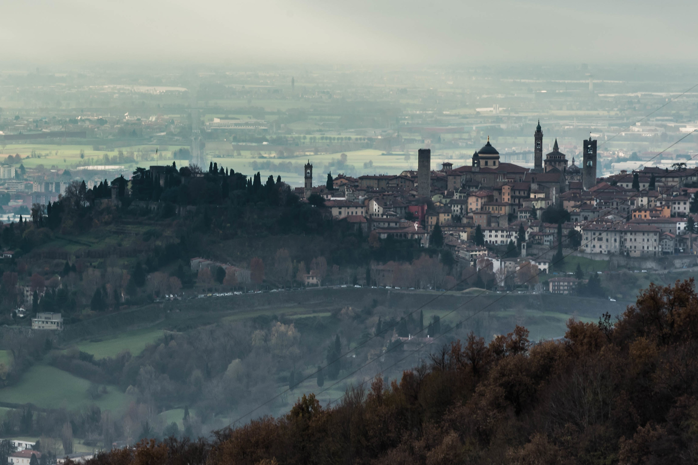 High Bergamo city from afar