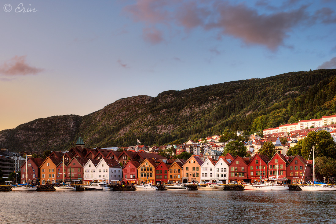 Bergen at sunset, Norway.