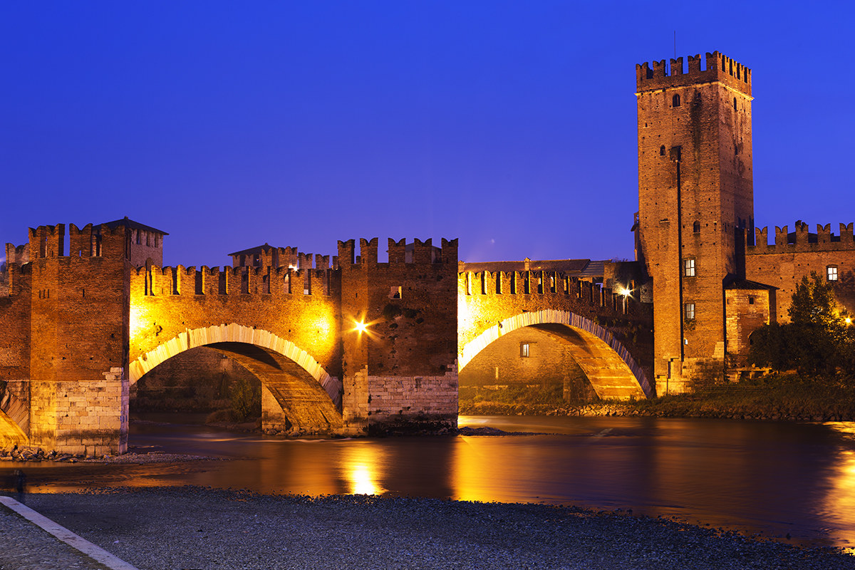 Verona, Ponte Scaligero in the blue