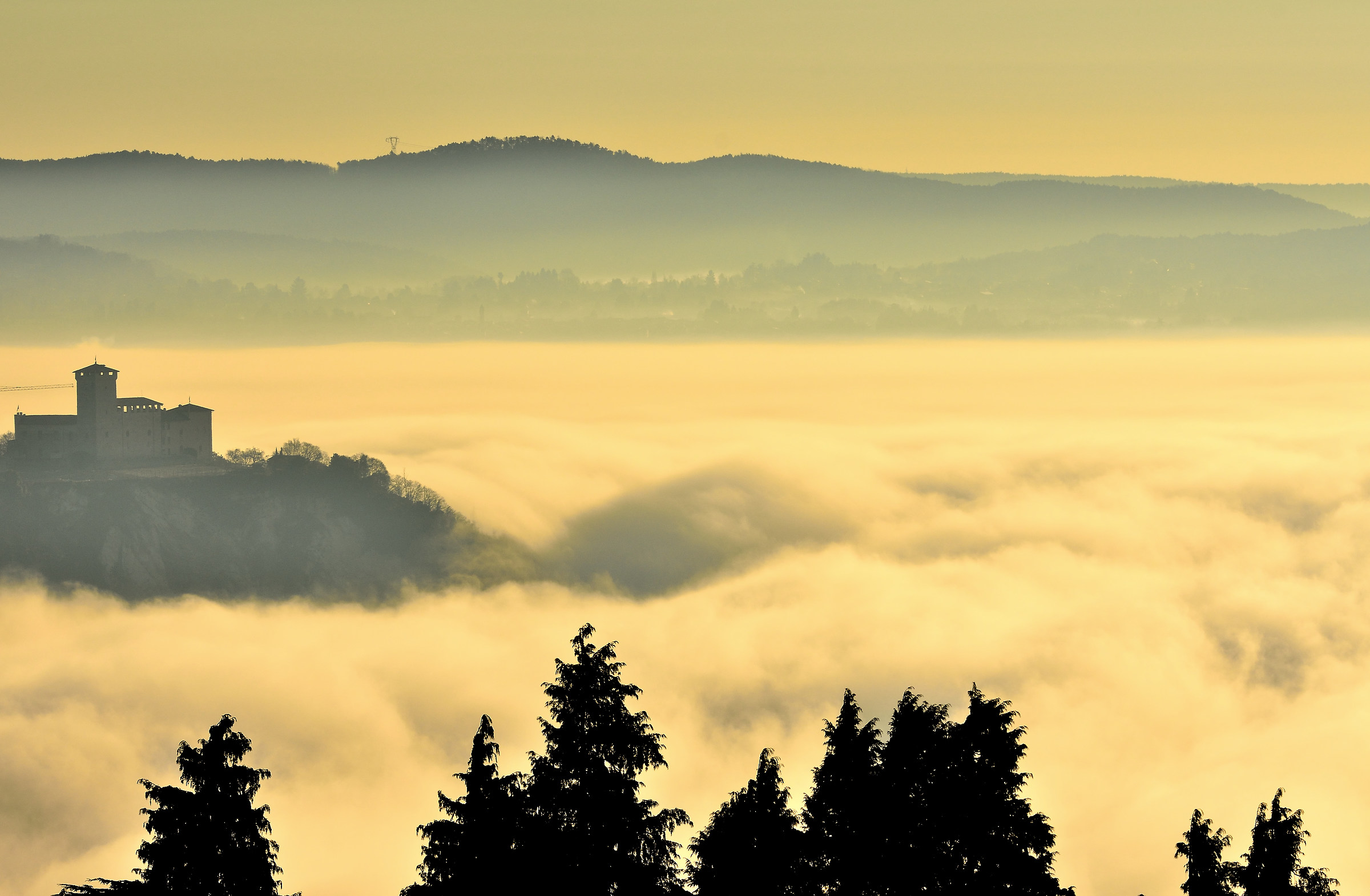 Angera fortress surrounded by fog