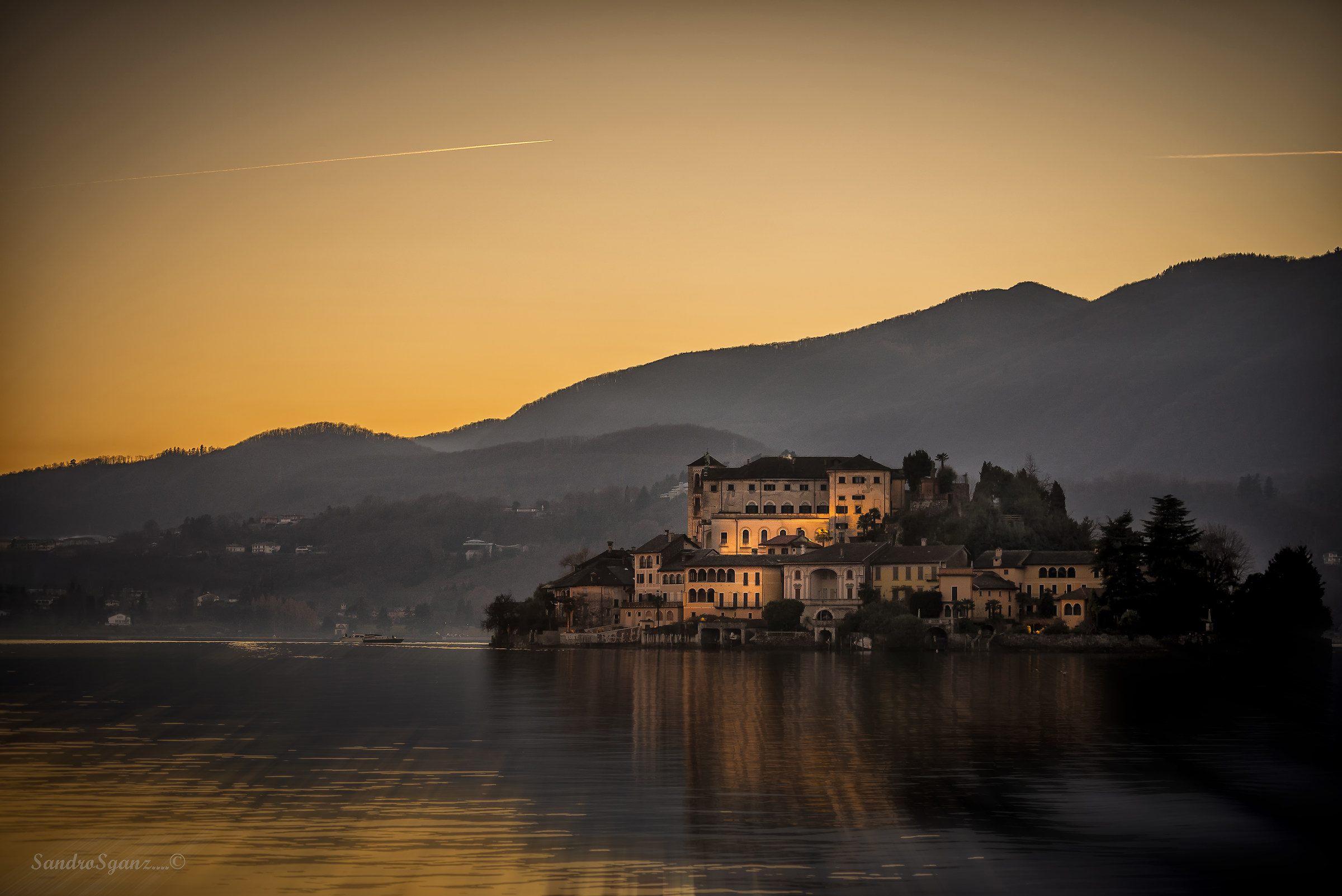 San Giulio Island at sunset, Lake Orta