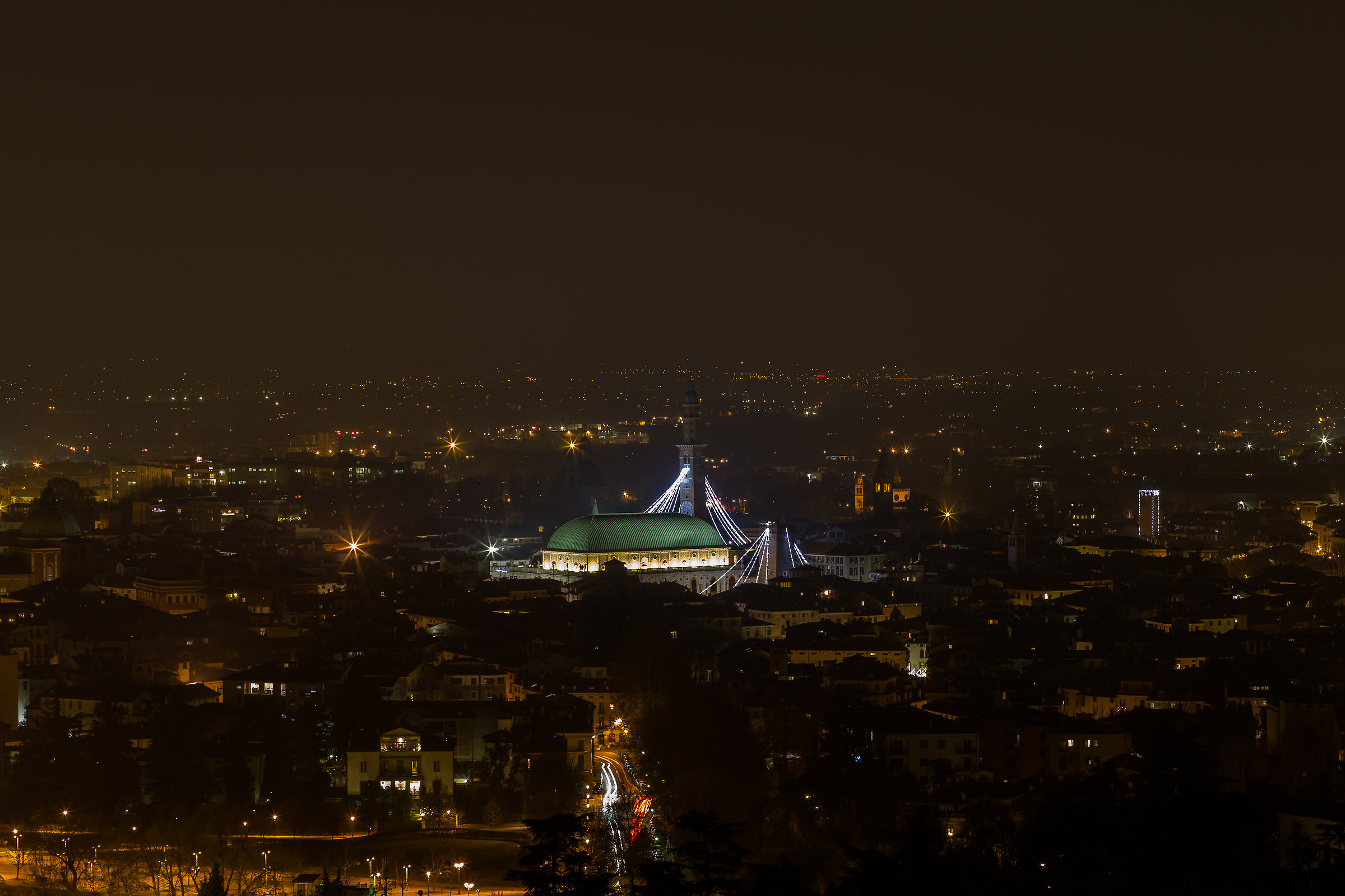 Vicenza, the Palladian Basilica with Christmas decorations.