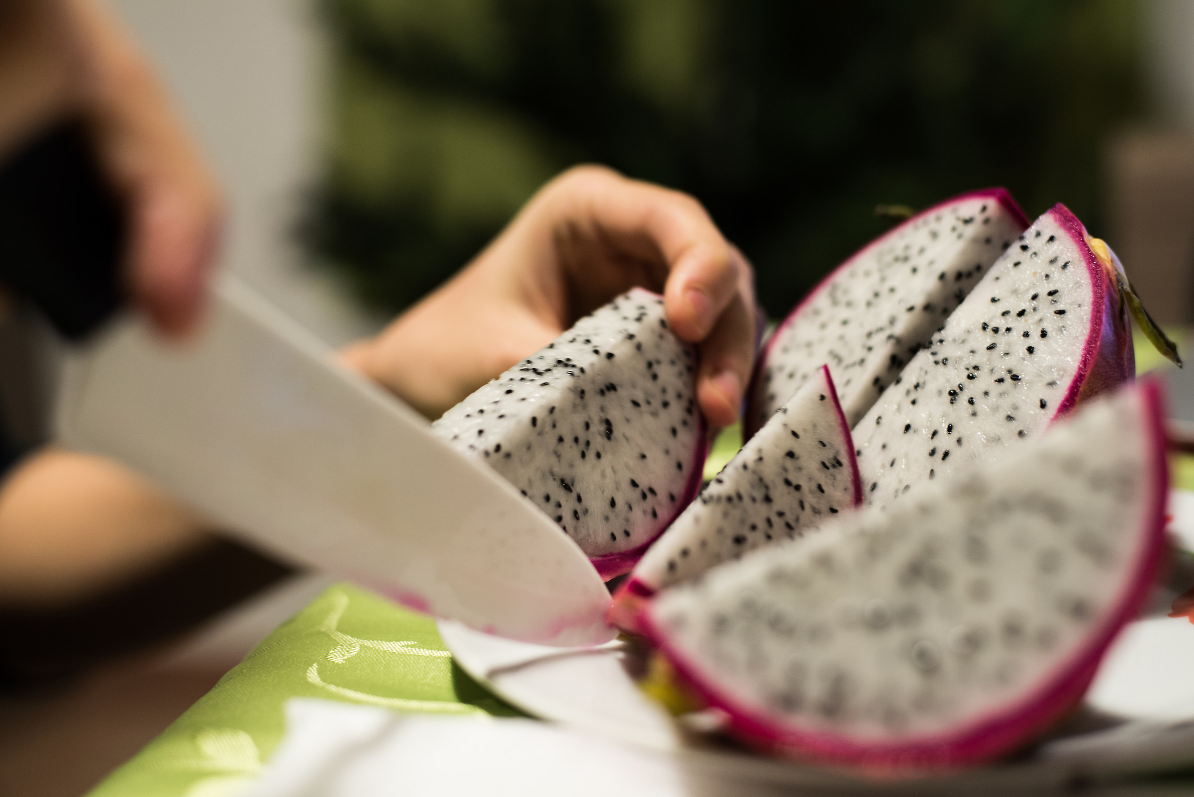 Cutting a Dragon Fruit