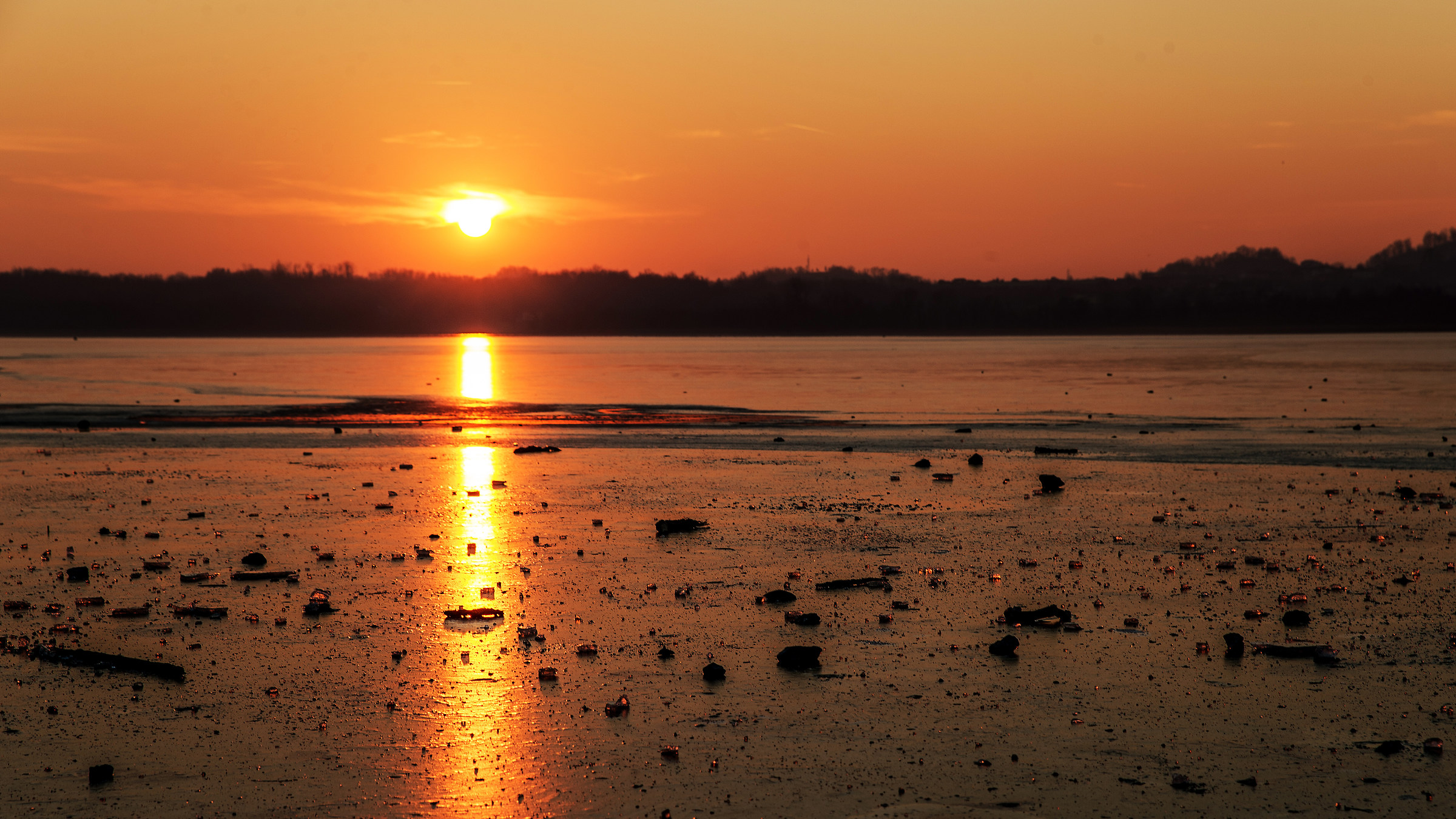 Sunset on the lake ice