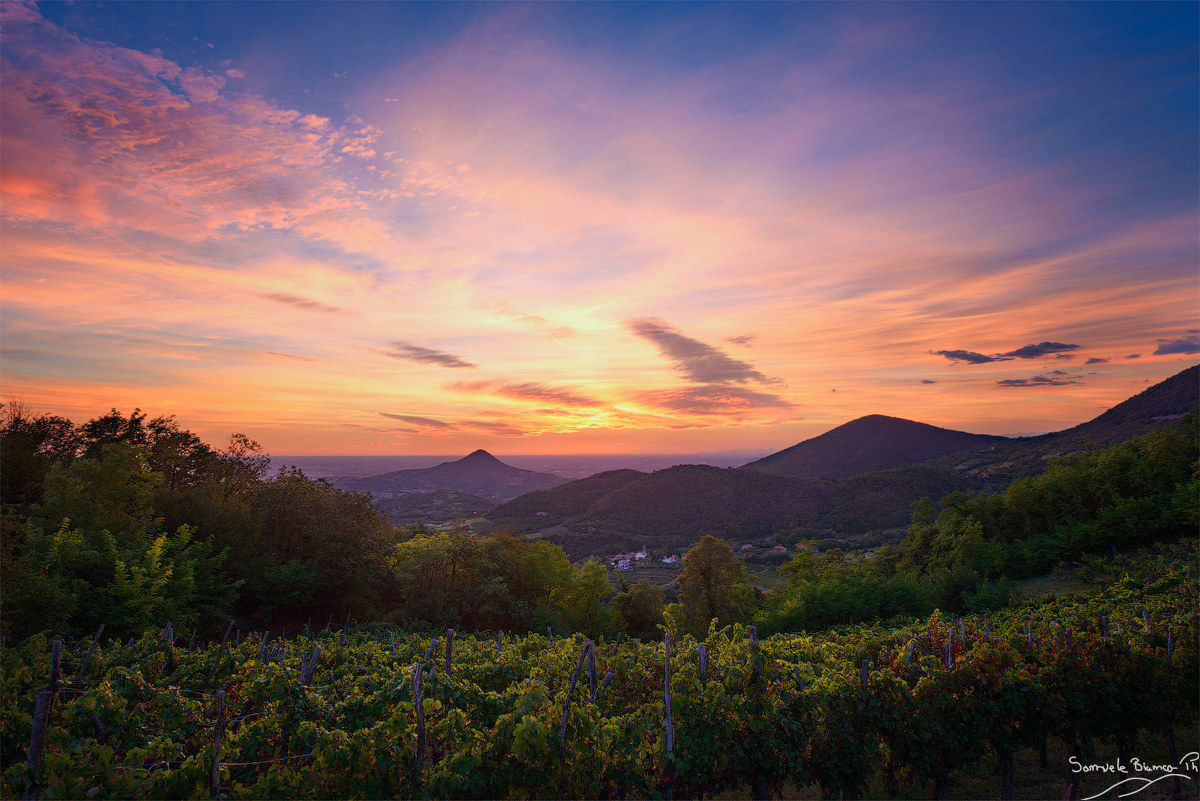 Spectacular sunset on the Euganean Hills