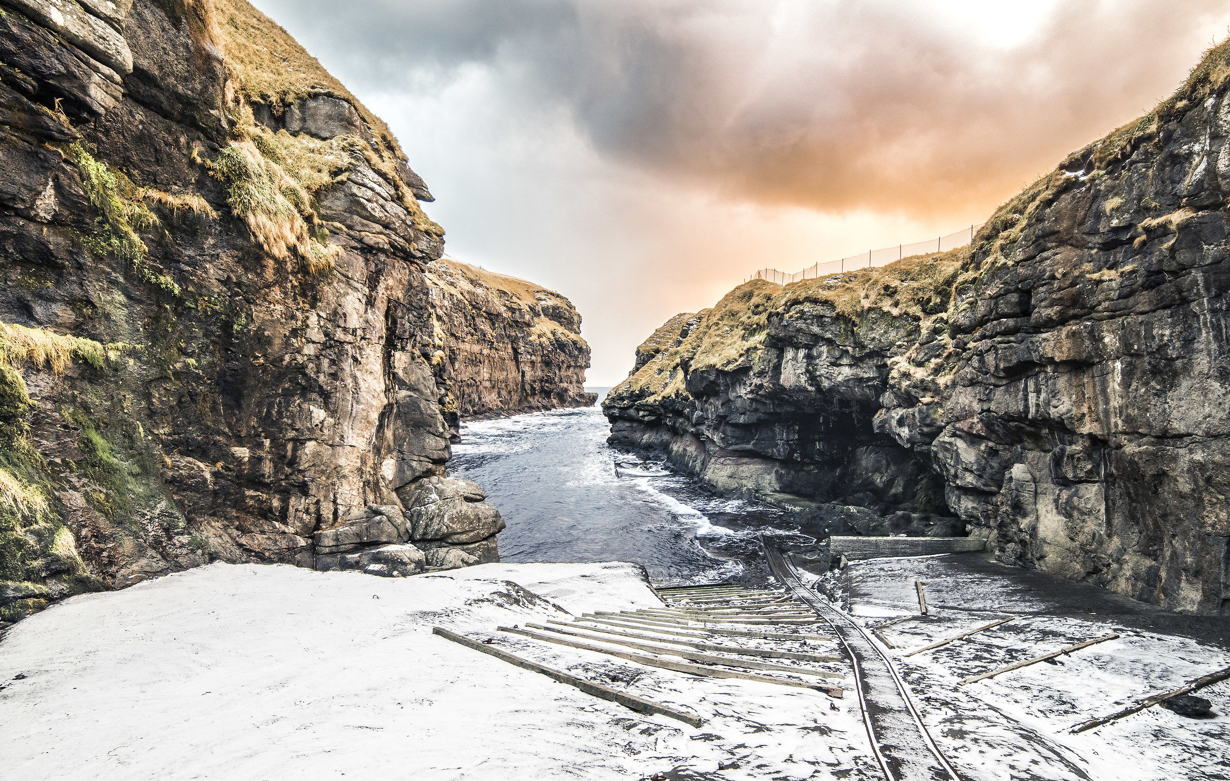 The small natural harbor of Gjov the Faroe Islands