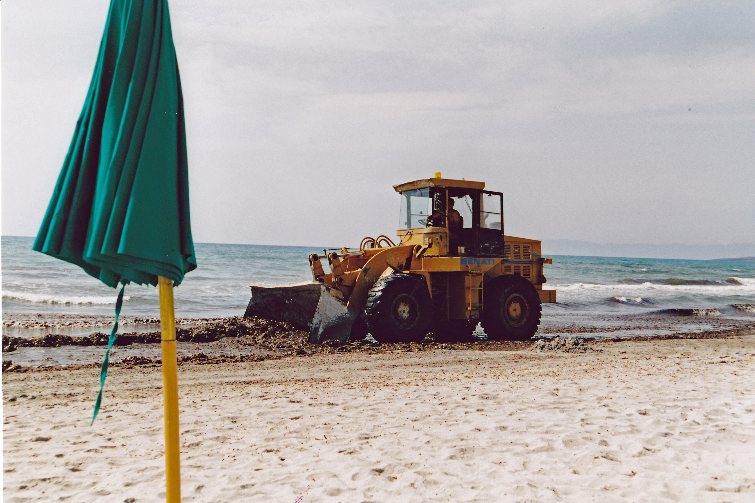 Umbrella in the front row with algae