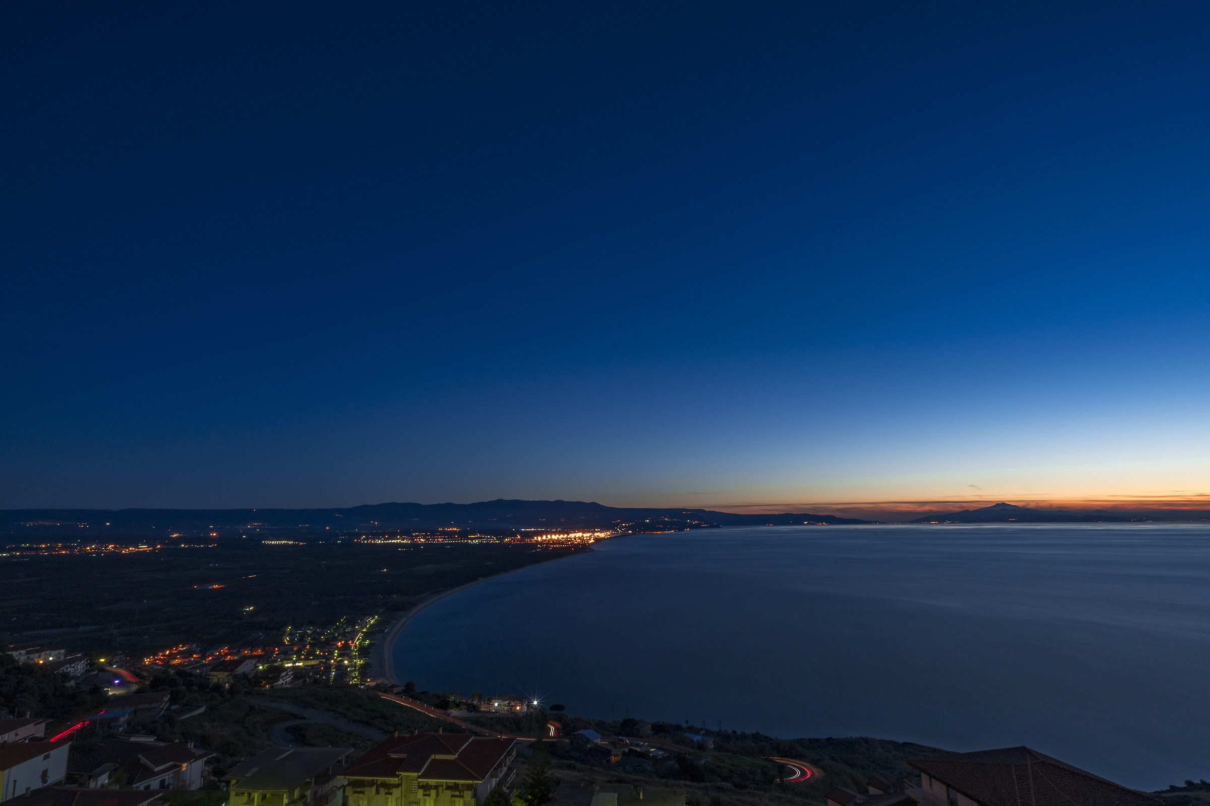 Port Gioia Tauro, the Messina Strait with Etna