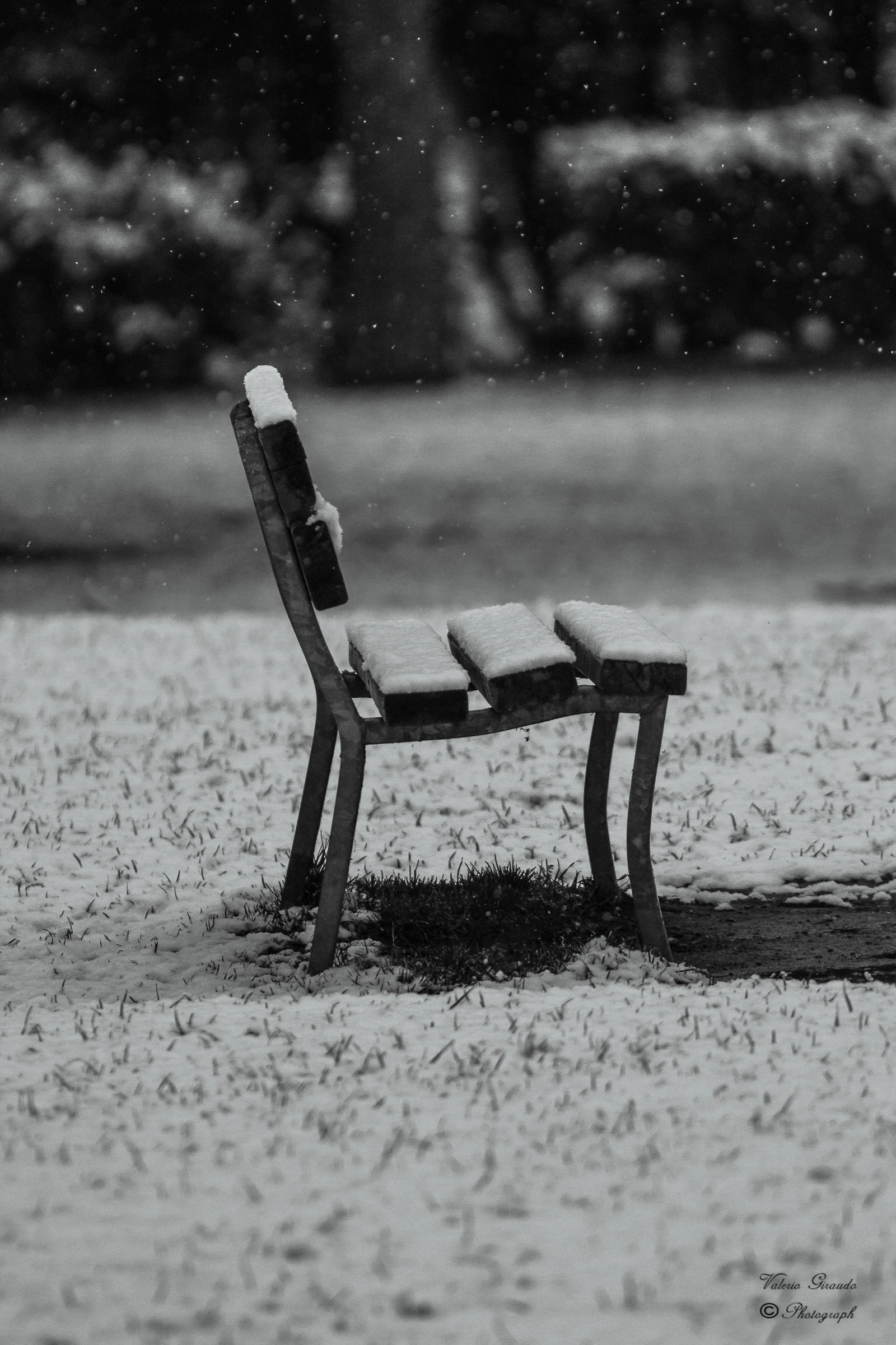 Bench under the weak snowfall