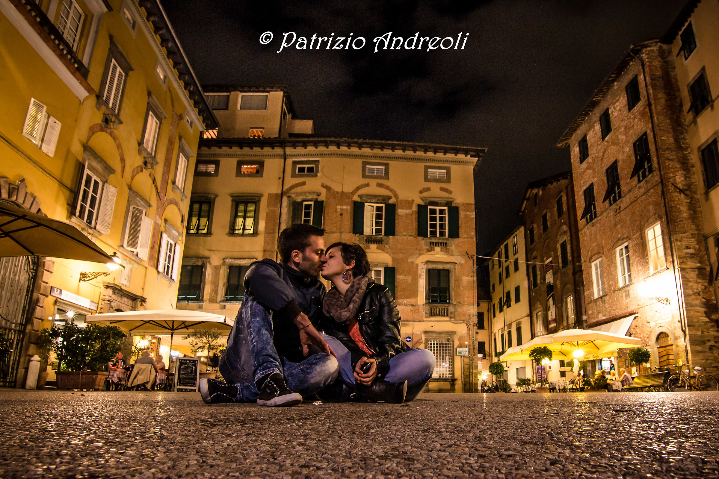 Self-portrait with easel in Lucca