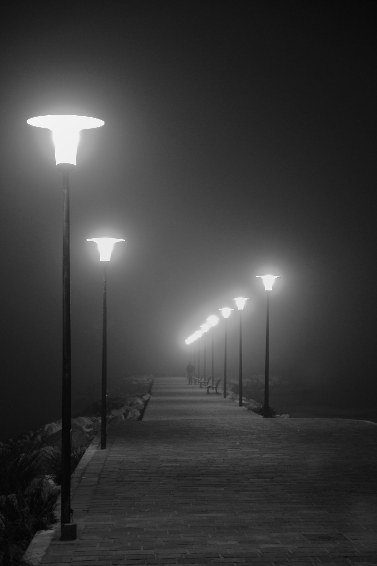 Un uomo, la nebbia, il molo...