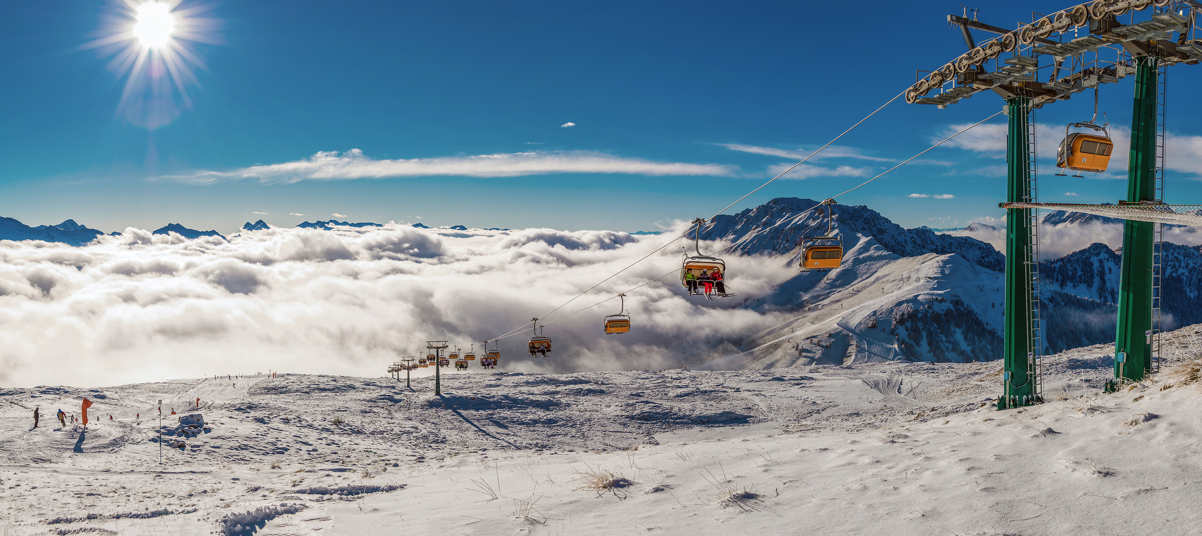 Skiing above the clouds