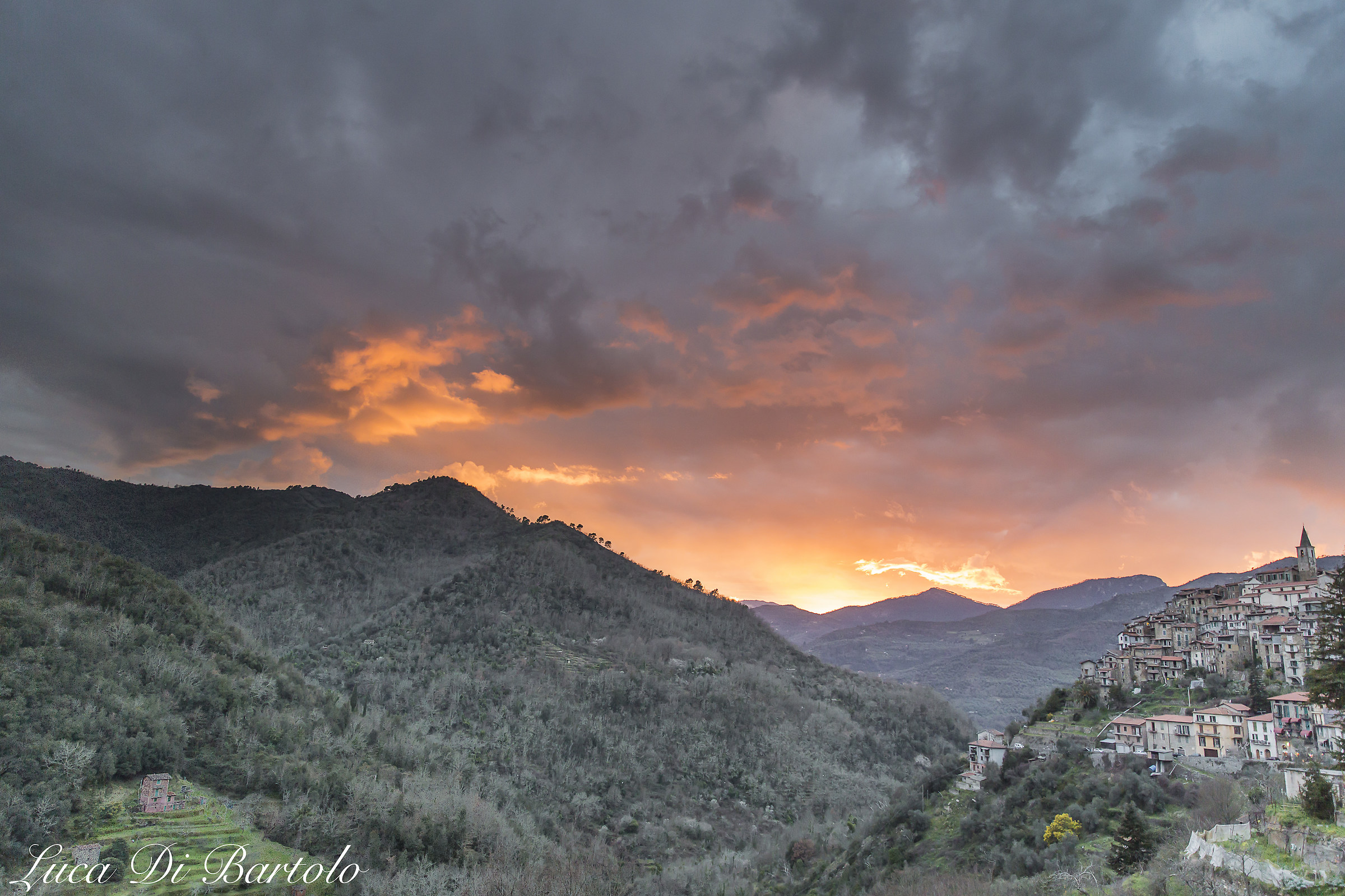 Sunset in Apricale (Province of Imperia)