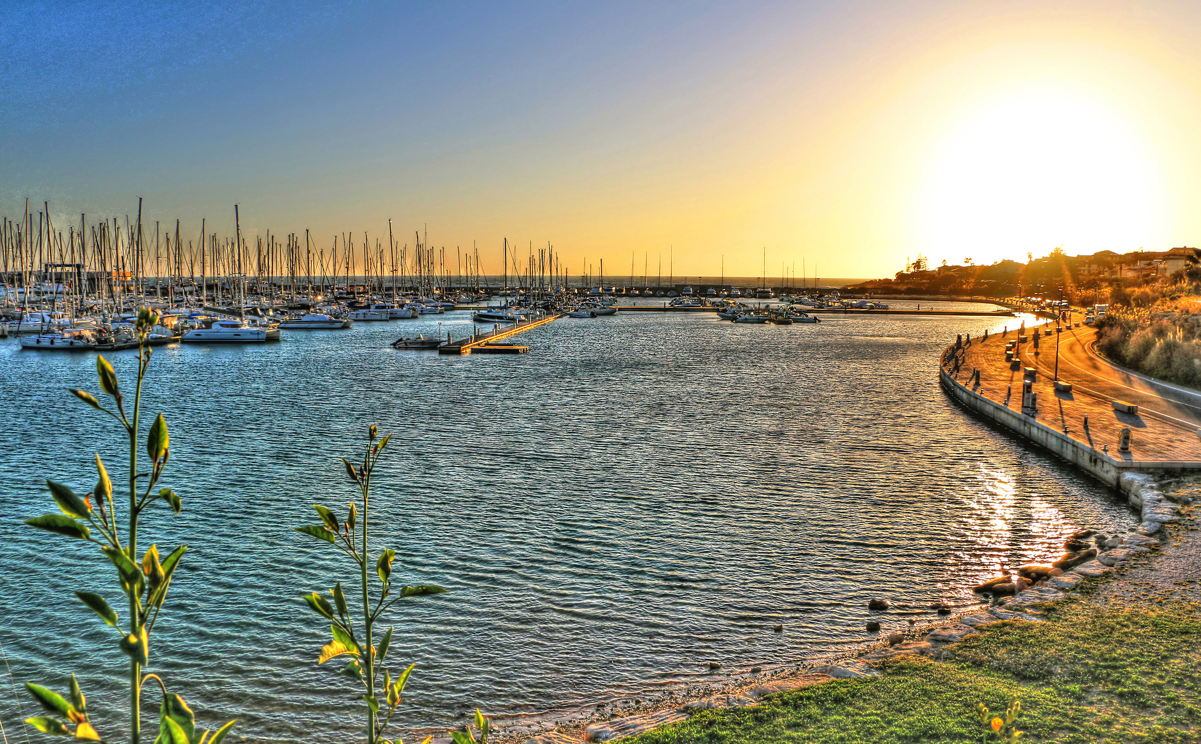 sunset over the harbor