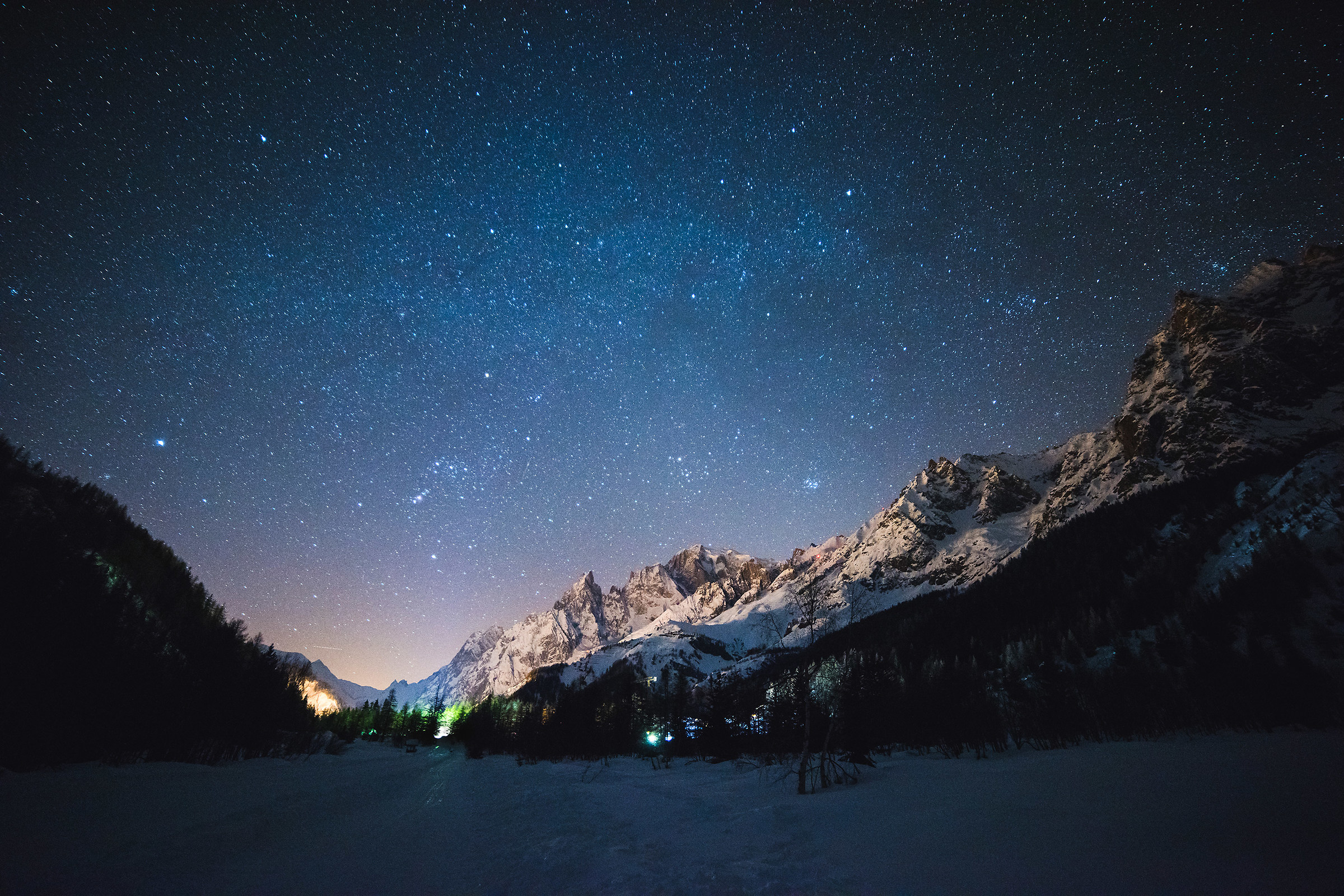 starry sky in Val Ferret, overlooking Mont Blanc